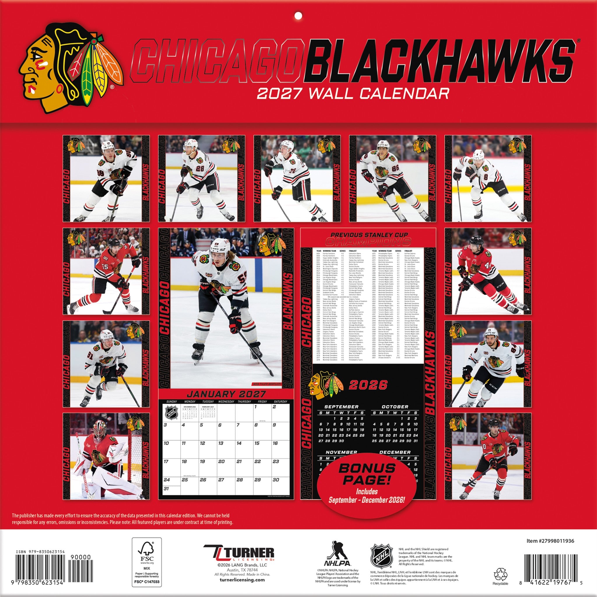 NHL Chicago Blackhawks 2027 Wall Calendar