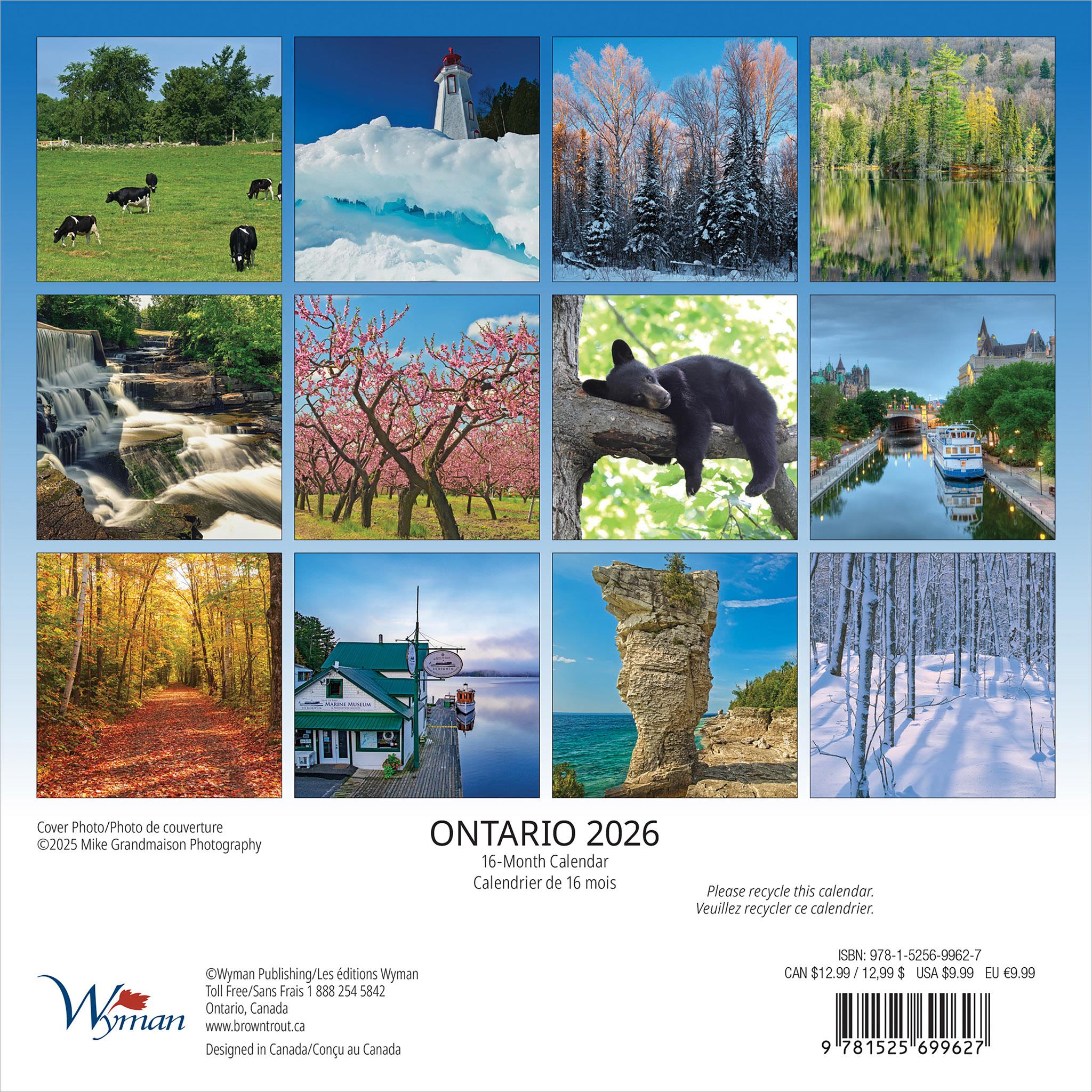 Ontario Bilingual 2026 Mini Calendar