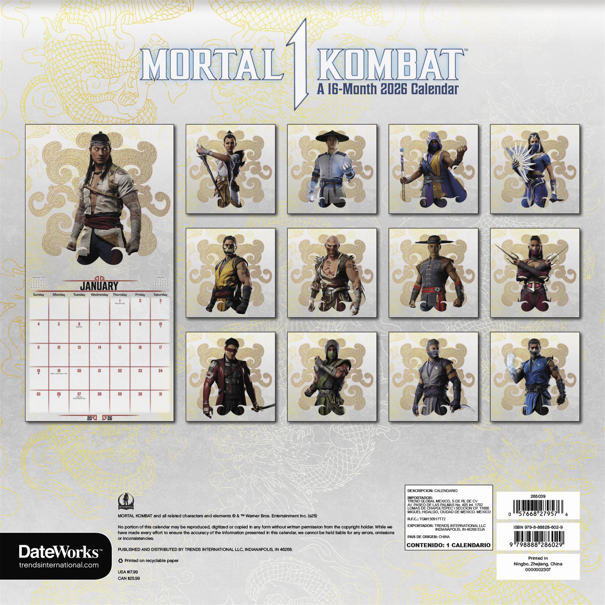 Mortal Kombat 2026 Wall Calendar - Online Only