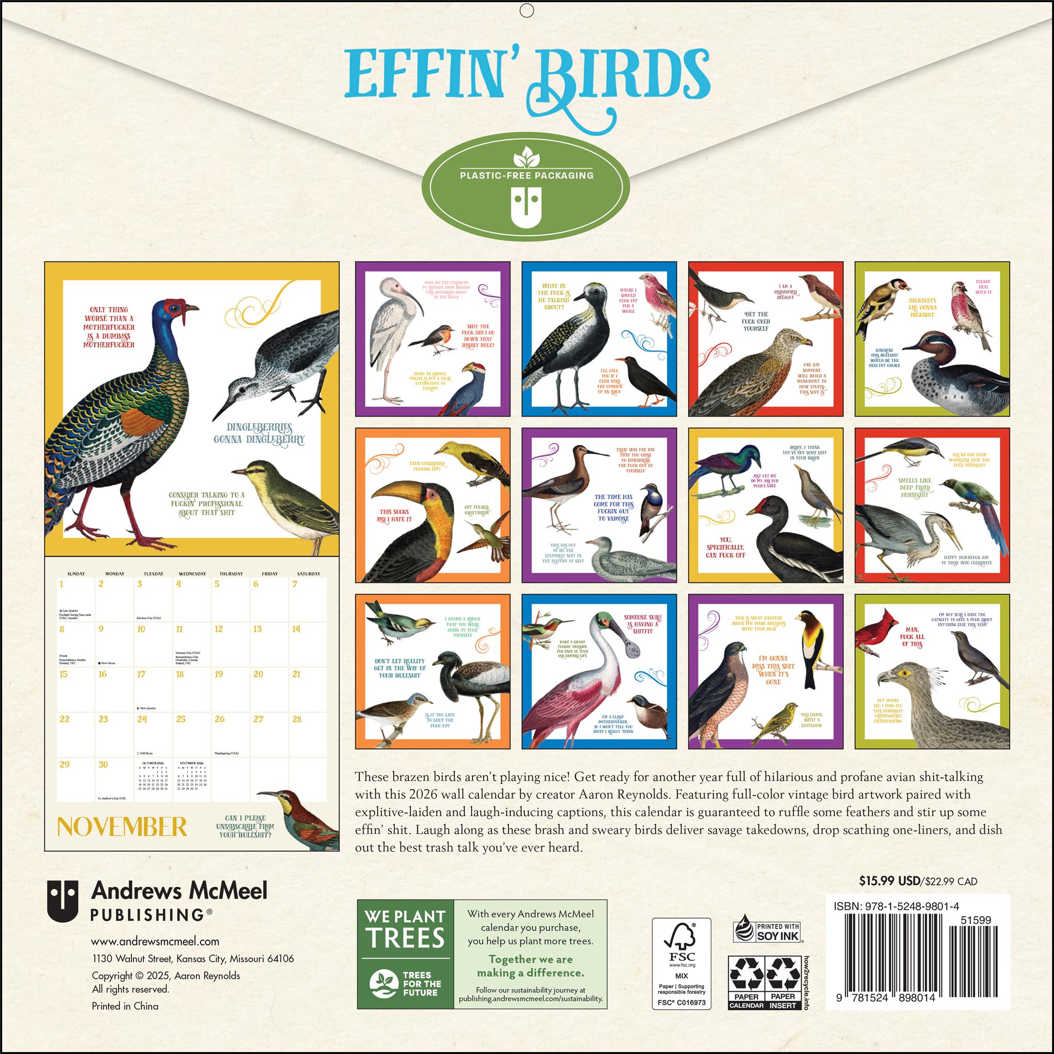 Effin' Birds 2026 Wall Calendar