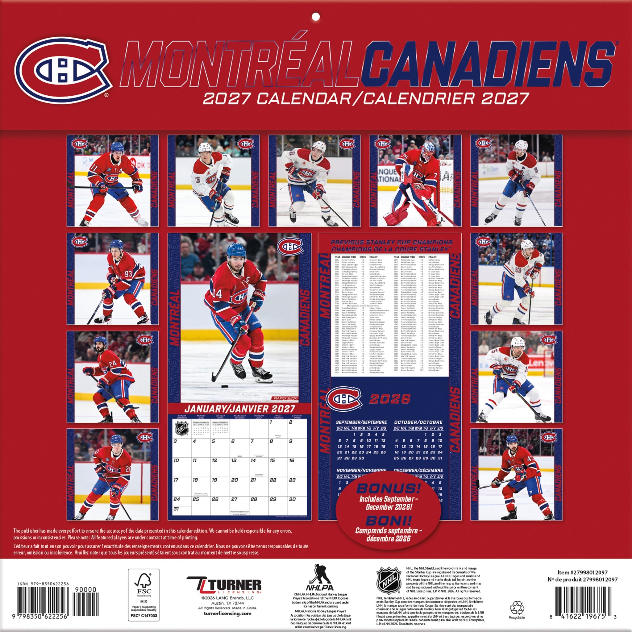 NHL Montreal Canadiens 2027 Wall Calendar