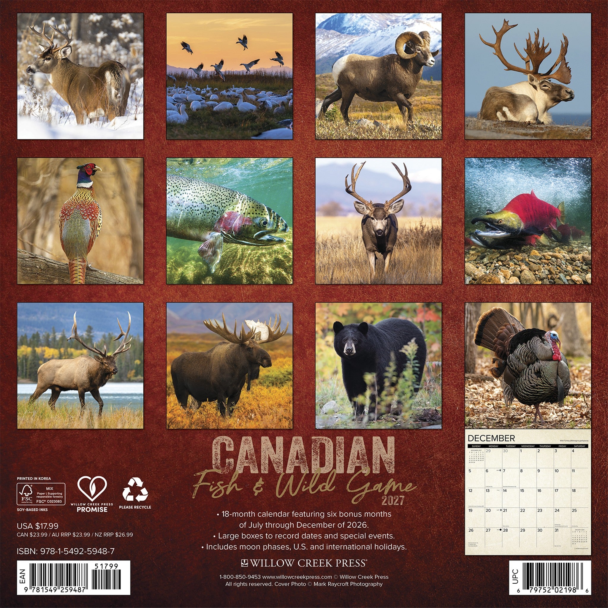 Canadian Fish & Wild Game 2027 Wall Calendar