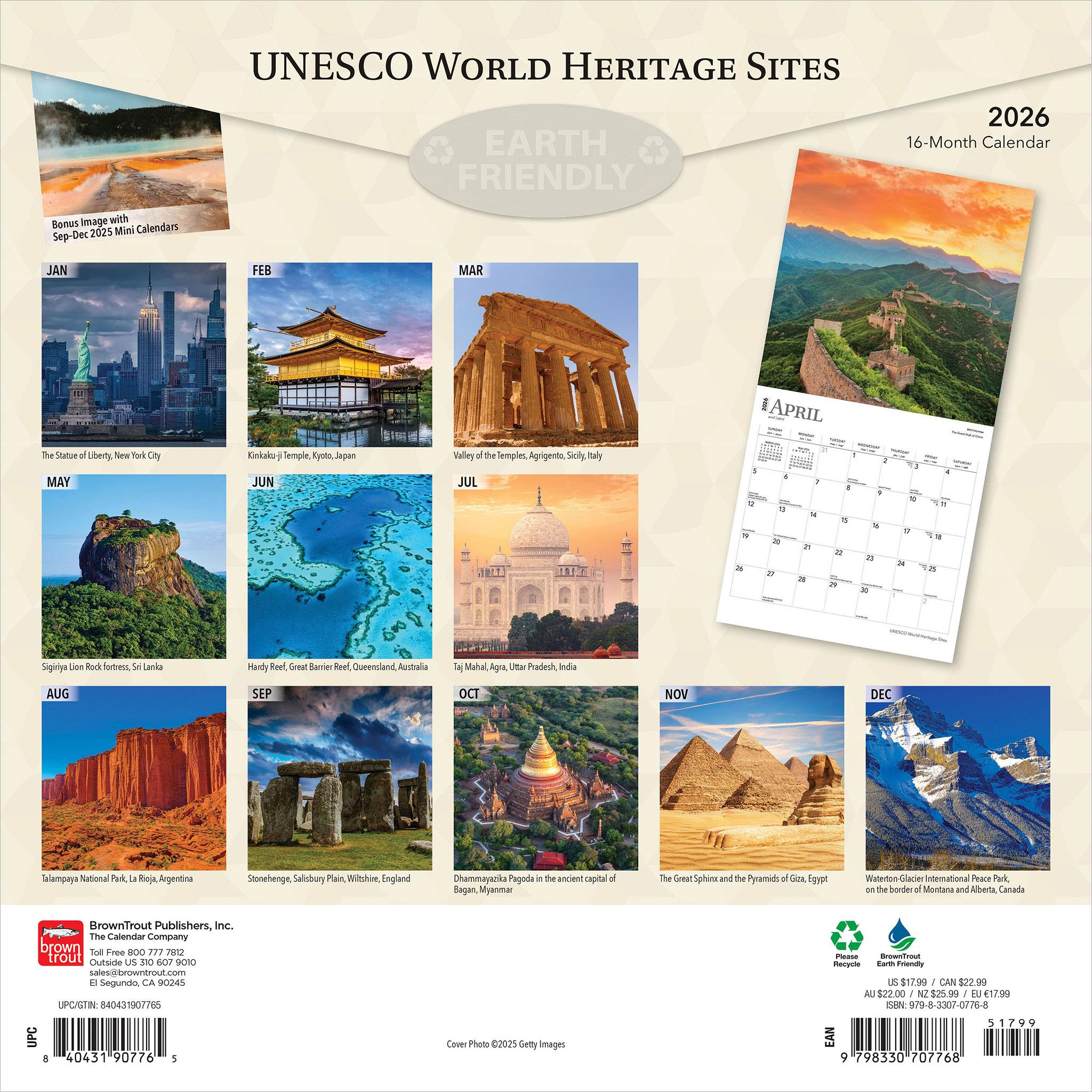 UNESCO World Heritage Sites 2026 Wall Calendar