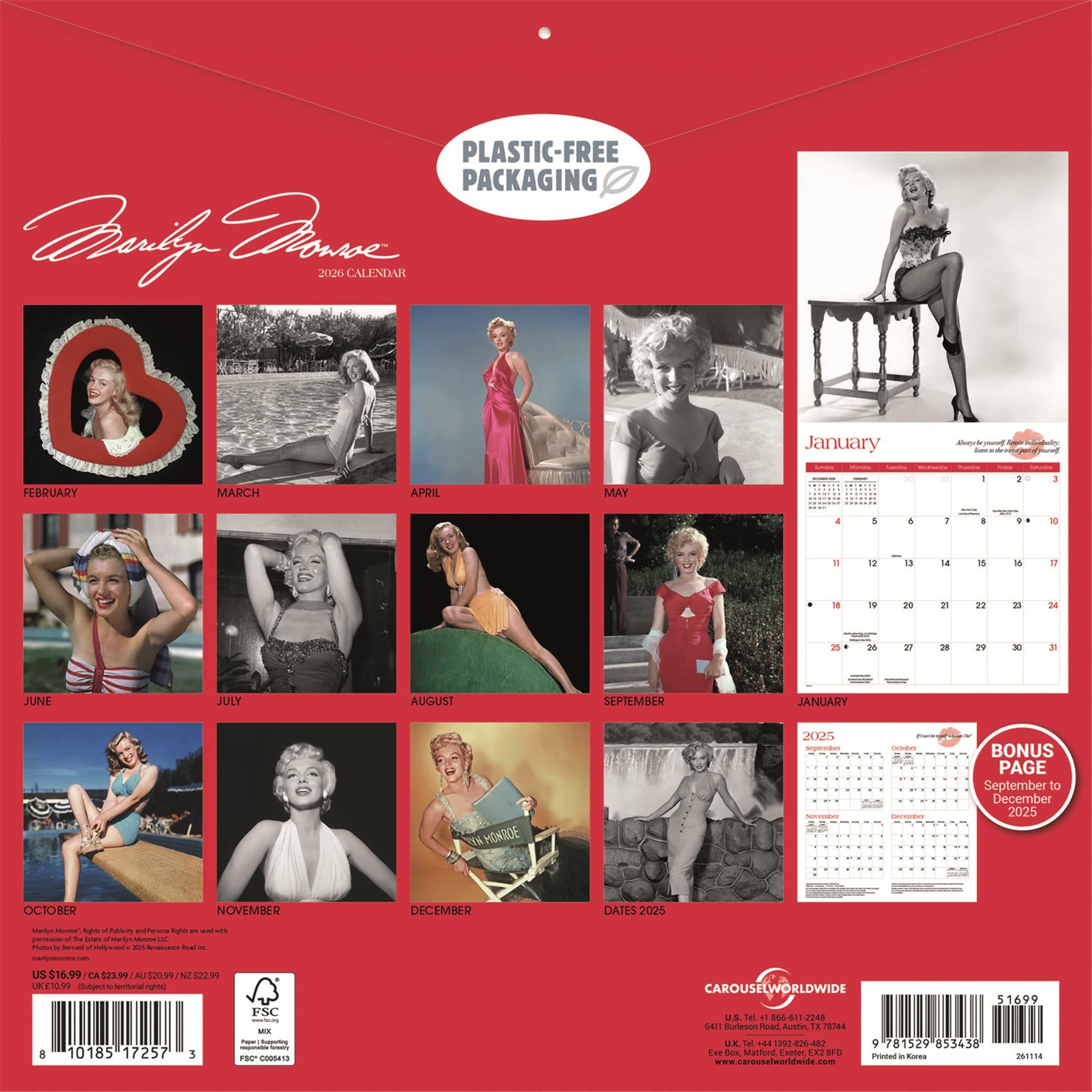 Marilyn Monroe 2026 Wall Calendar