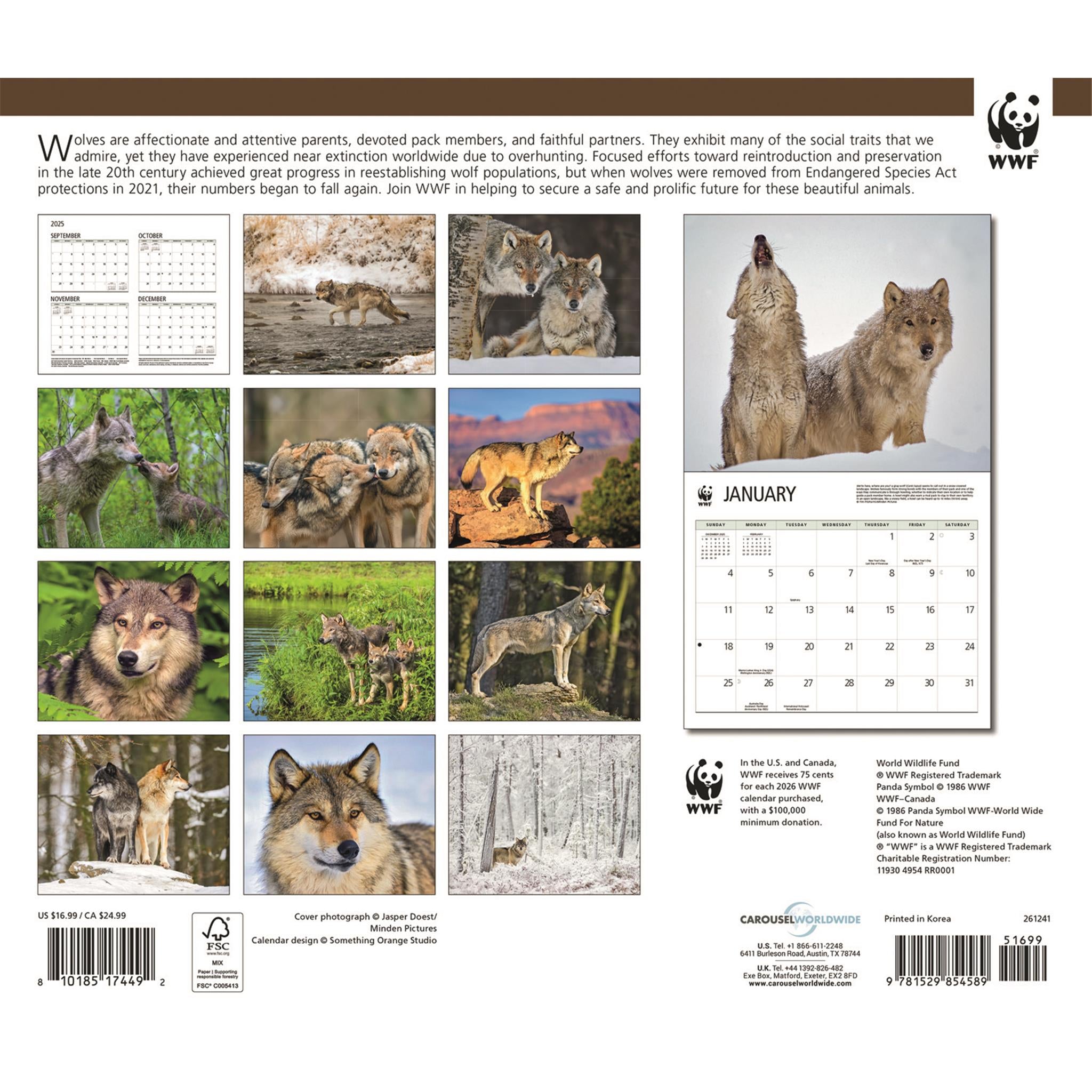 World Wildlife Fund Wolves 2026 Wall Calendar