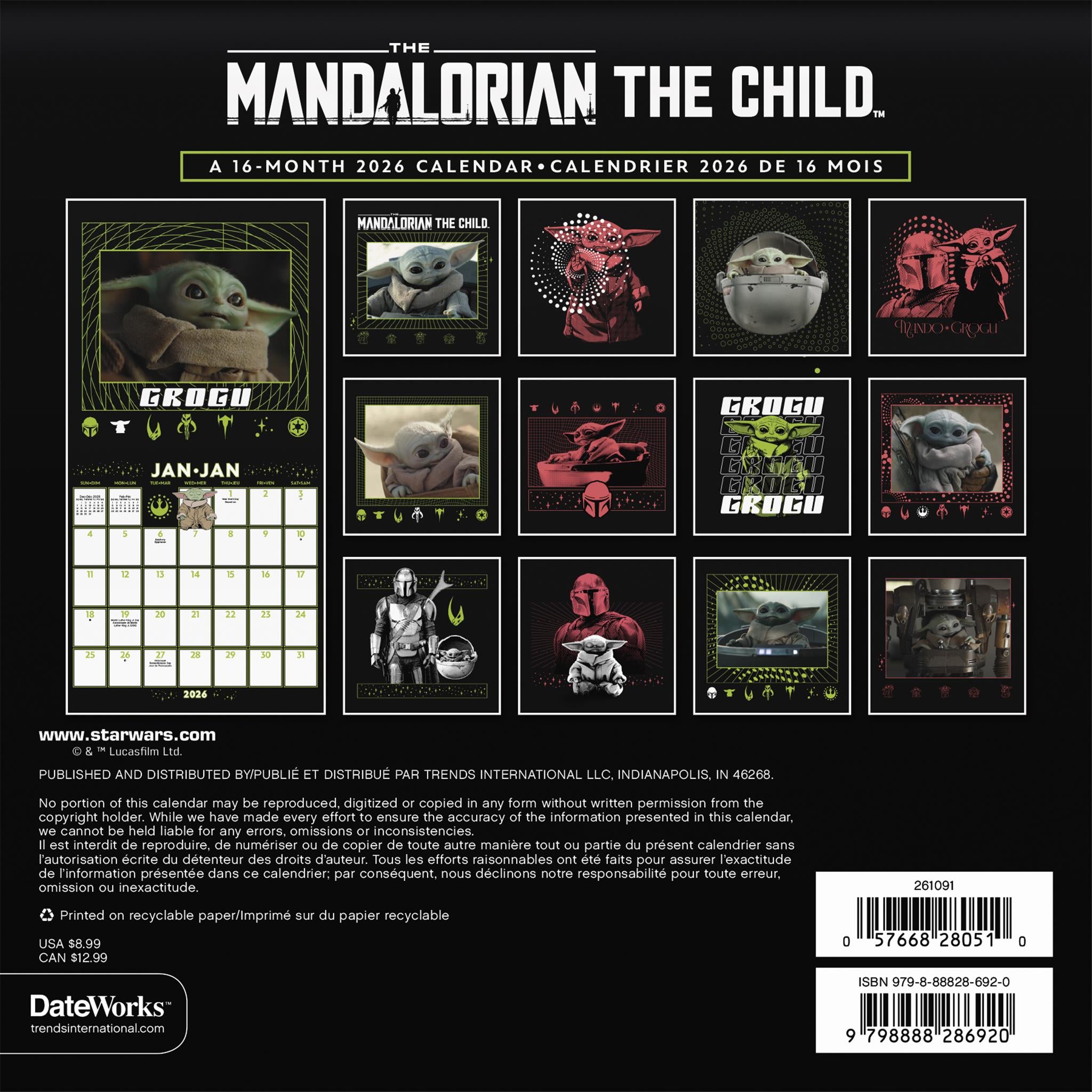 Star Wars Mandalorian Grogu Bilingual 2026 Mini Calendar