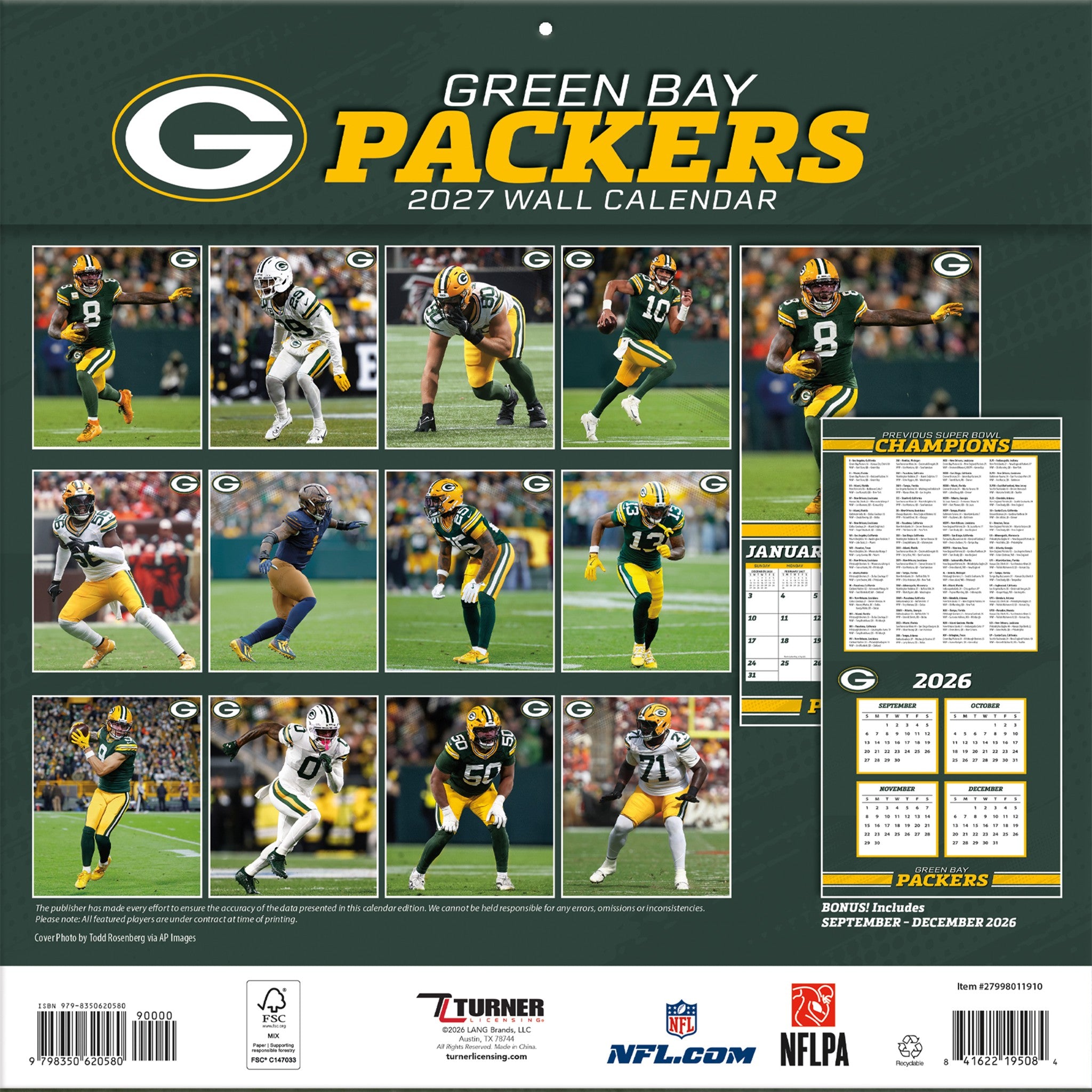 NFL Green Bay Packers 2027 Wall Calendar