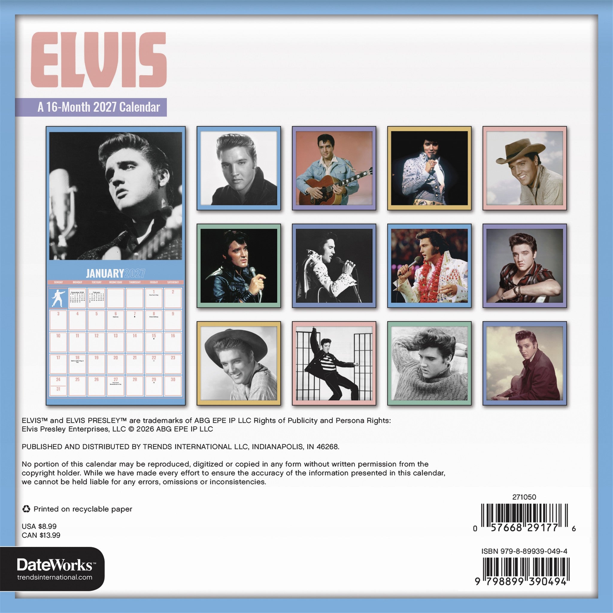 Elvis Presley 2027 Mini Calendar