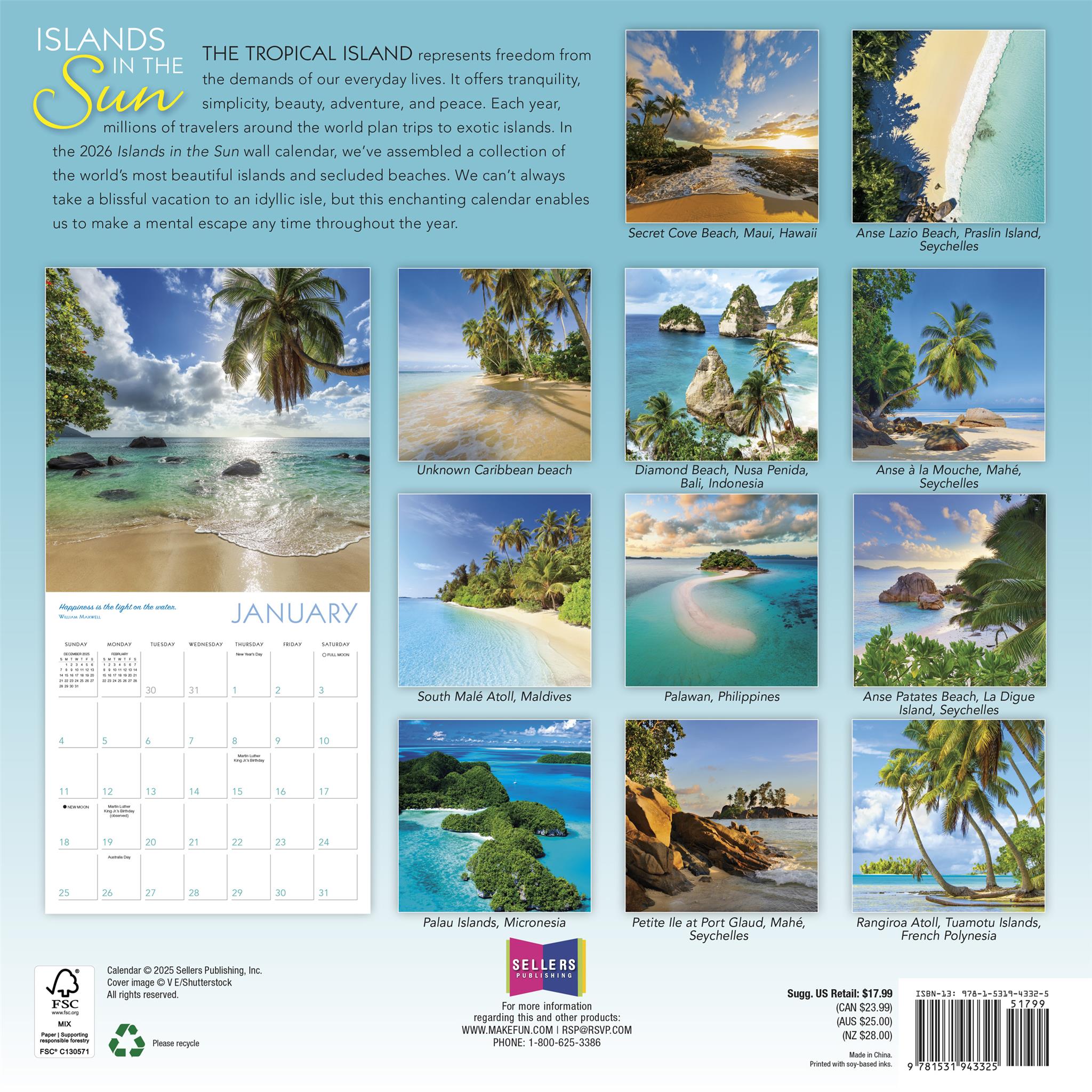 Islands In The Sun 2026 Wall Calendar