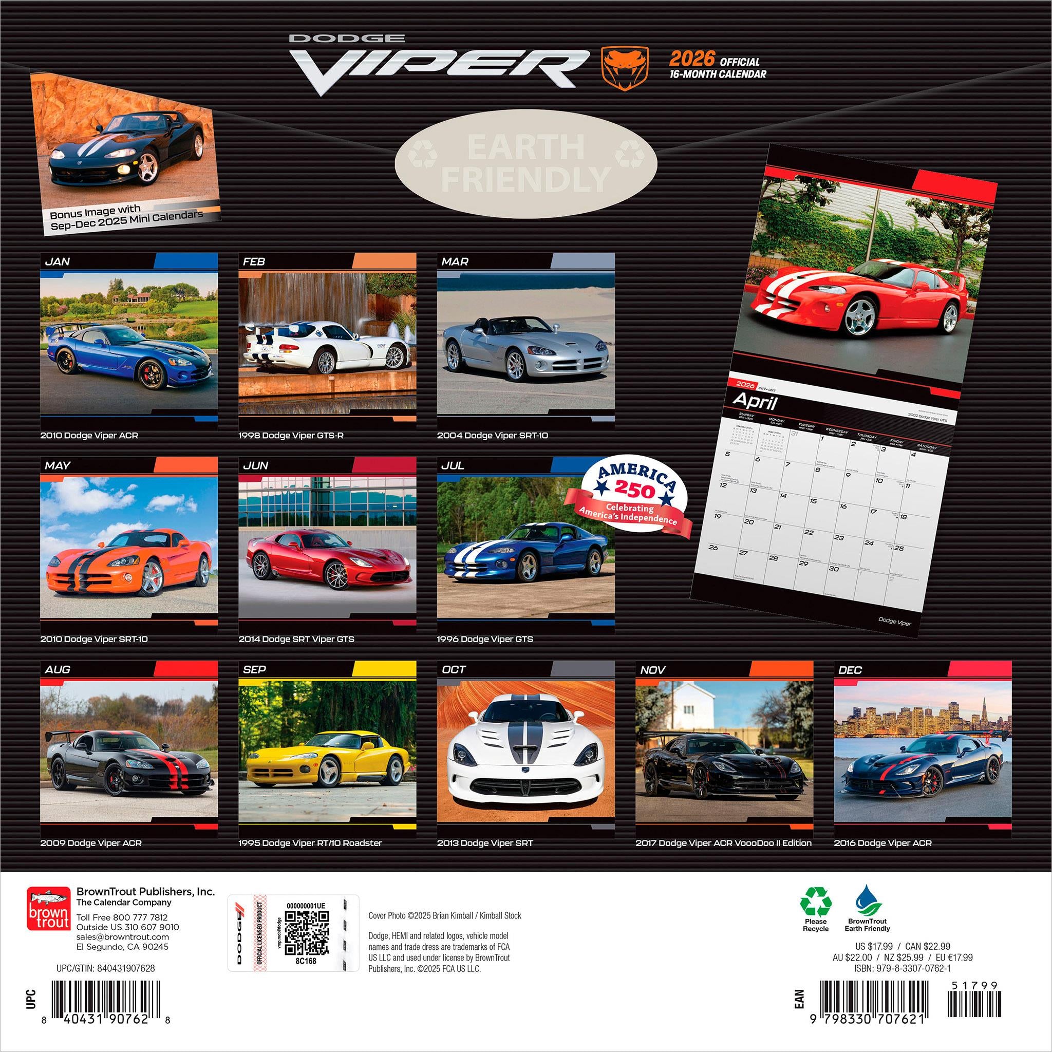 Dodge Viper 2026 Wall Calendar