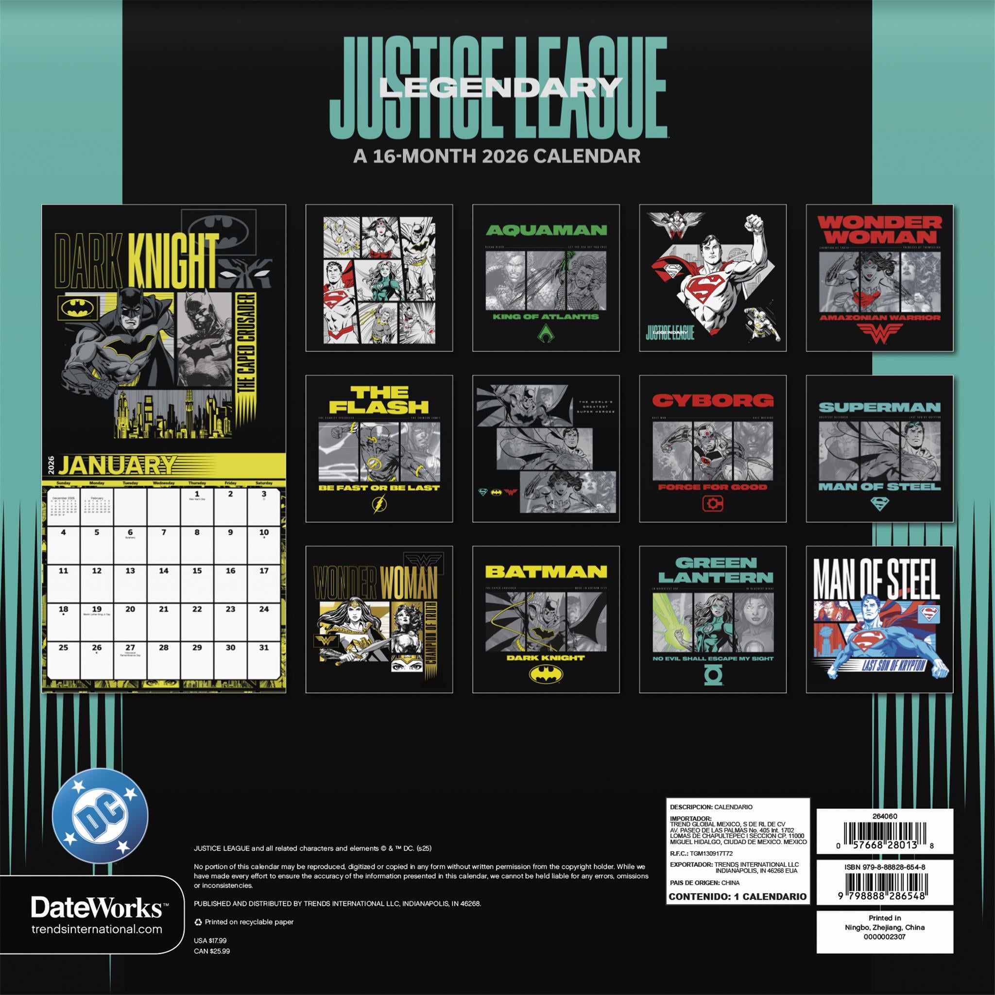 The Justice League Classic 2026 Wall Calendar