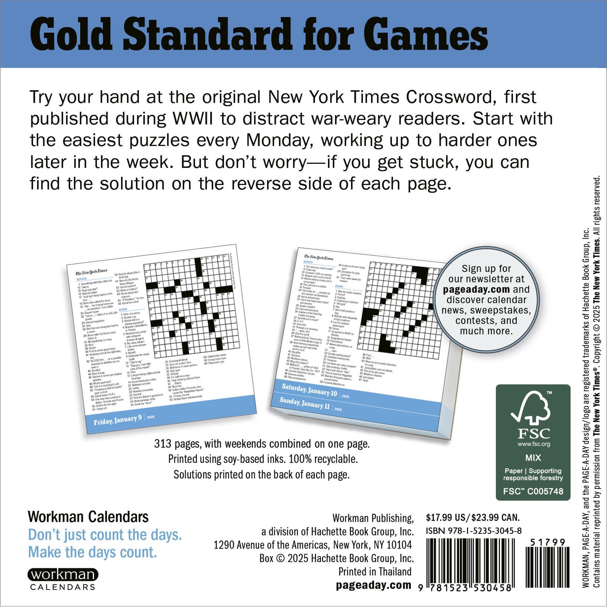 New York Times Daily Crossword 2026 Box Calendar