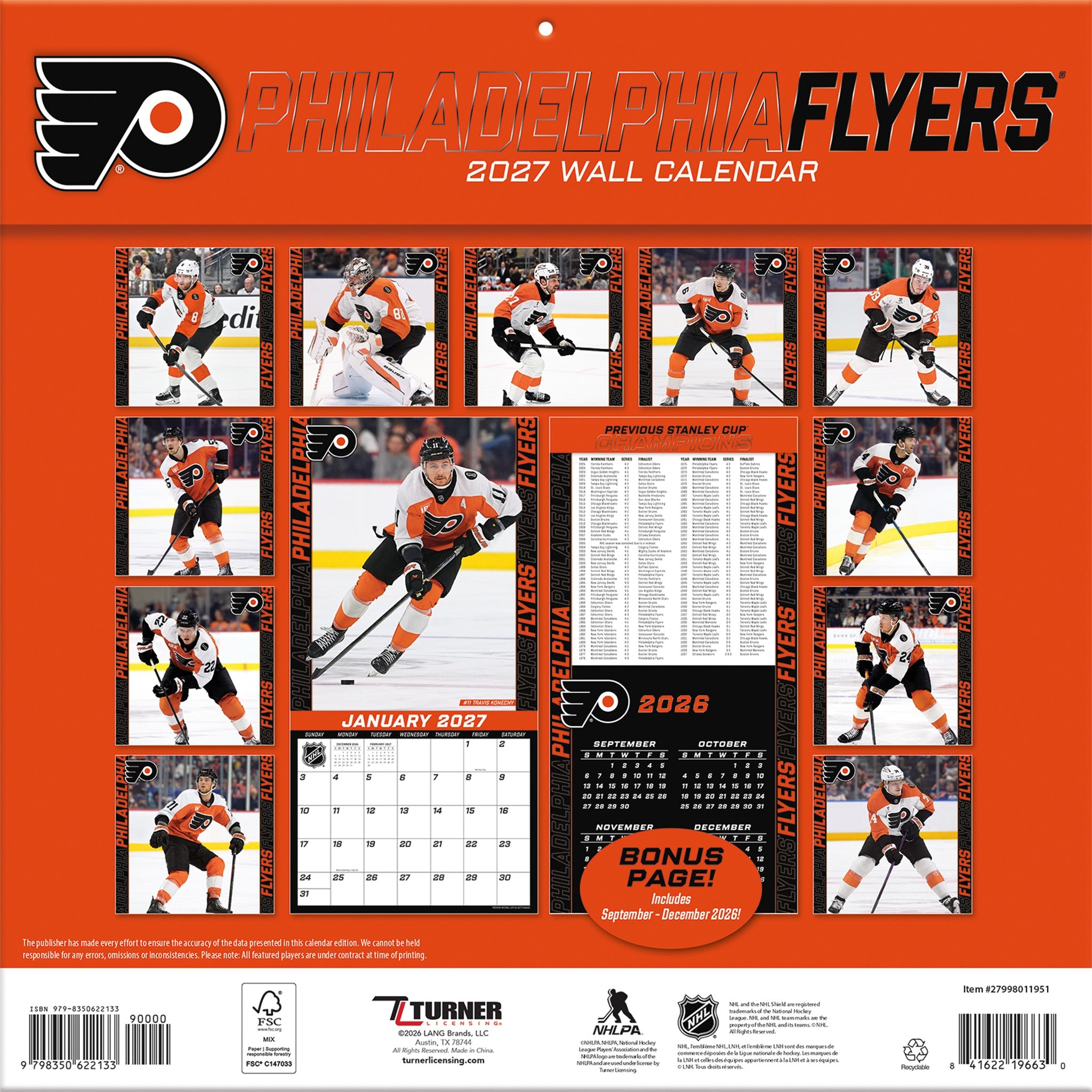 NHL Philadelphia Flyers 2027 Wall Calendar