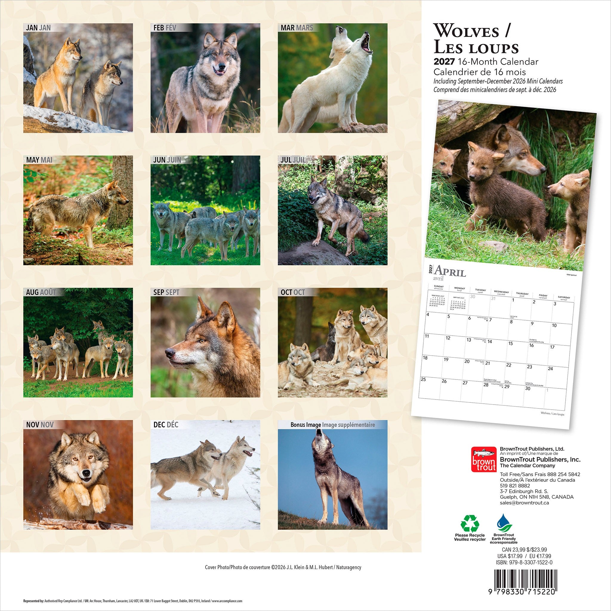 Wolves / Les loups 2027 Wall Calendar