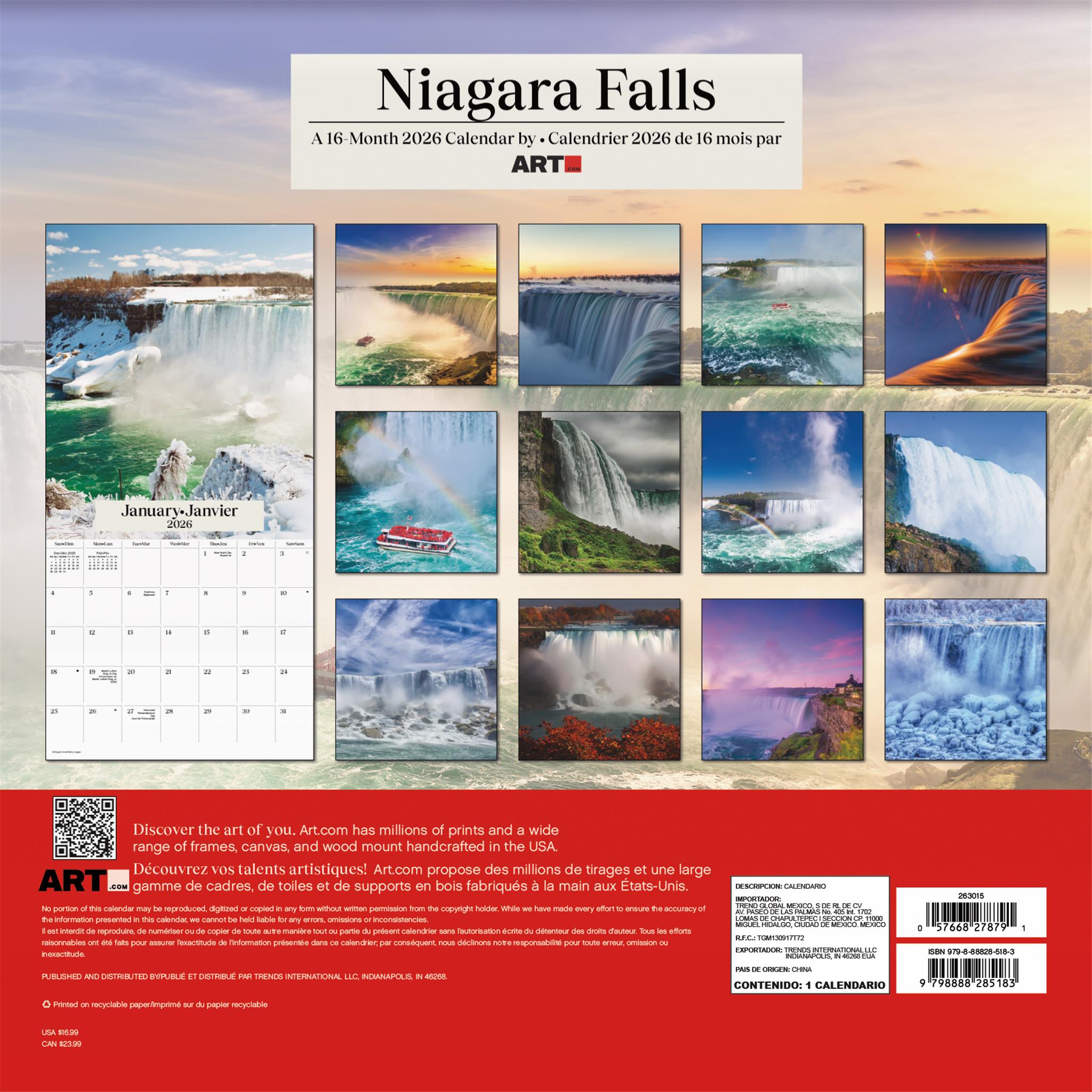 Niagara Falls Bilingual 2026 Wall Calendar