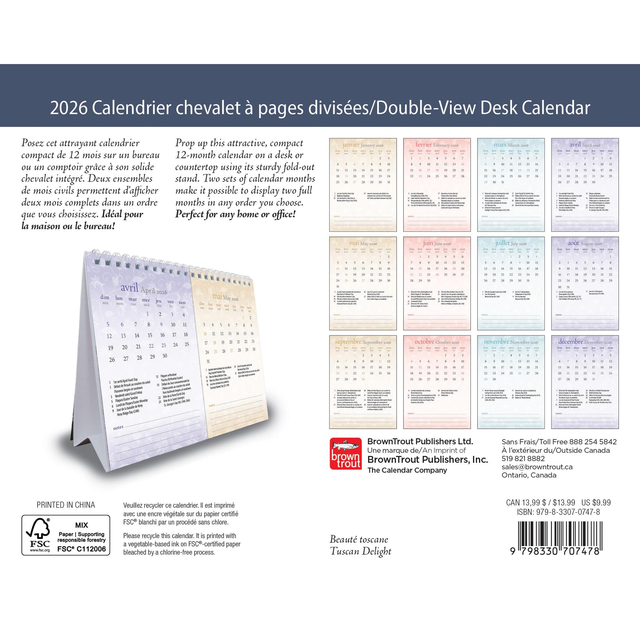 Motifs 2026 Double View Easel Calendar (French)