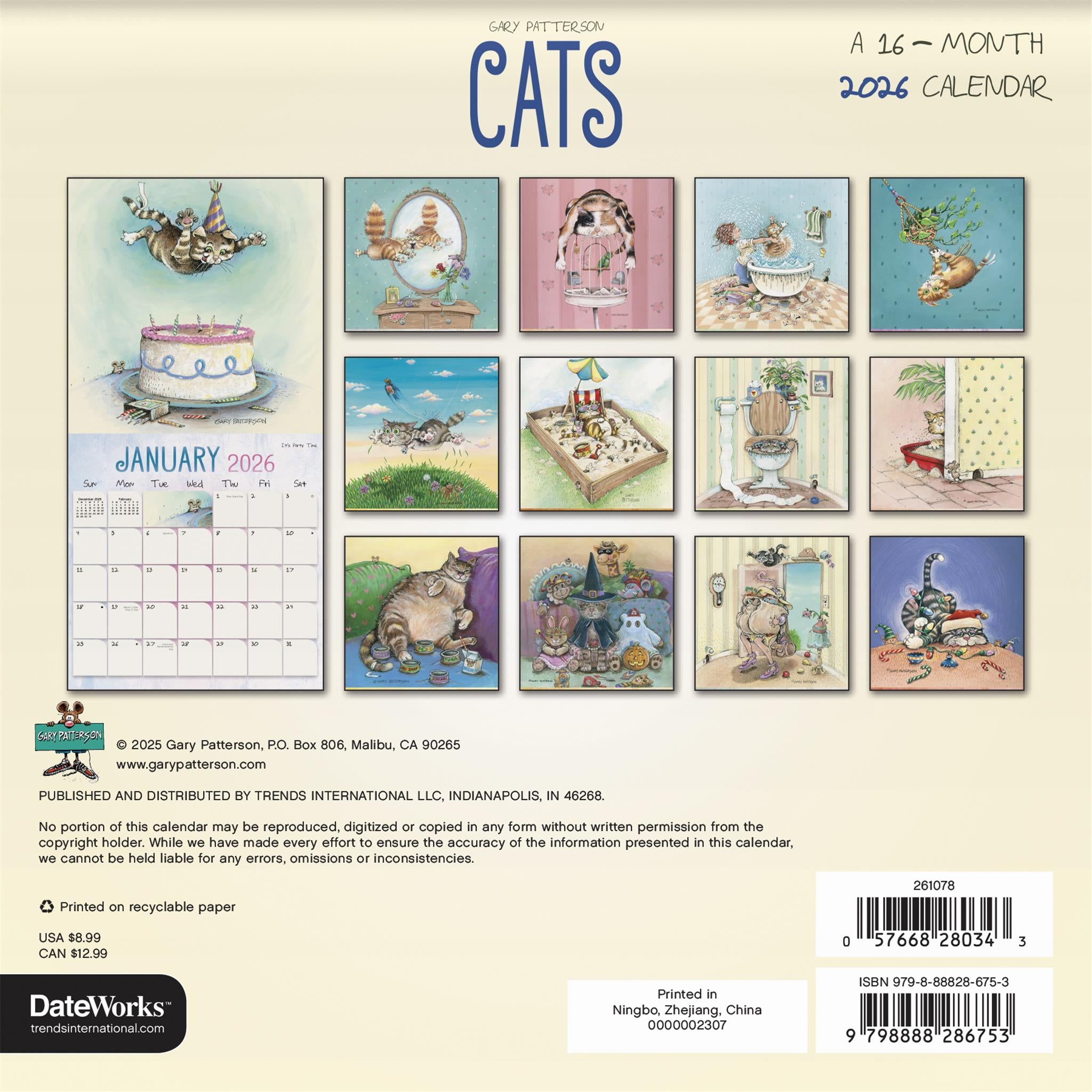 Gary Patterson Cats 2026 Mini Calendar - Calendar Club Canada