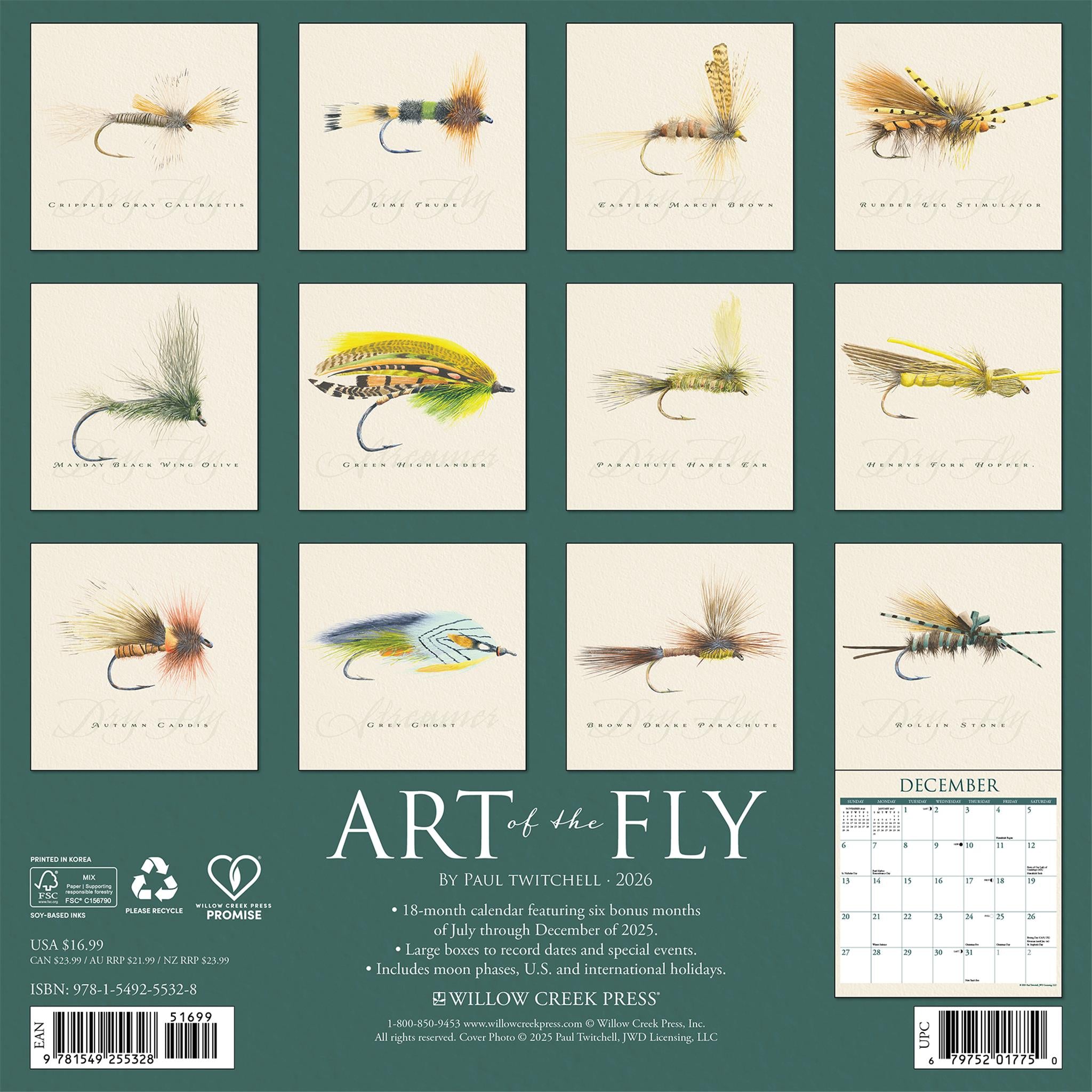 Art Of The Fly 2026 Wall Calendar
