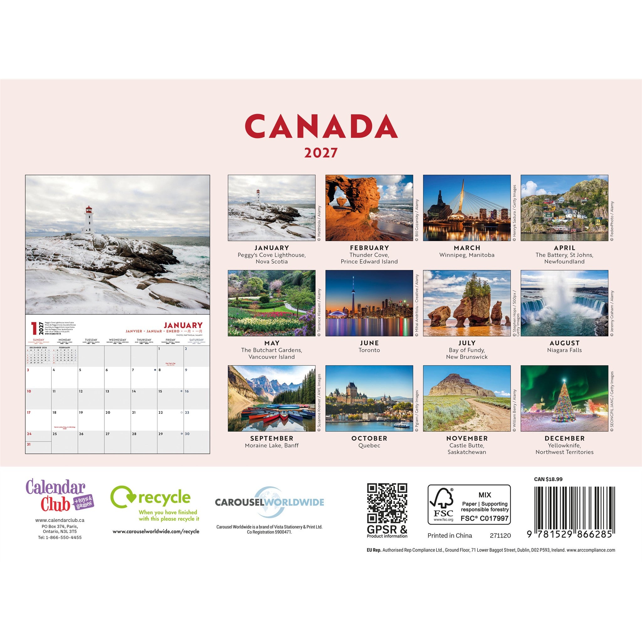 Canada Multi-Language 2027 Wall Calendar
