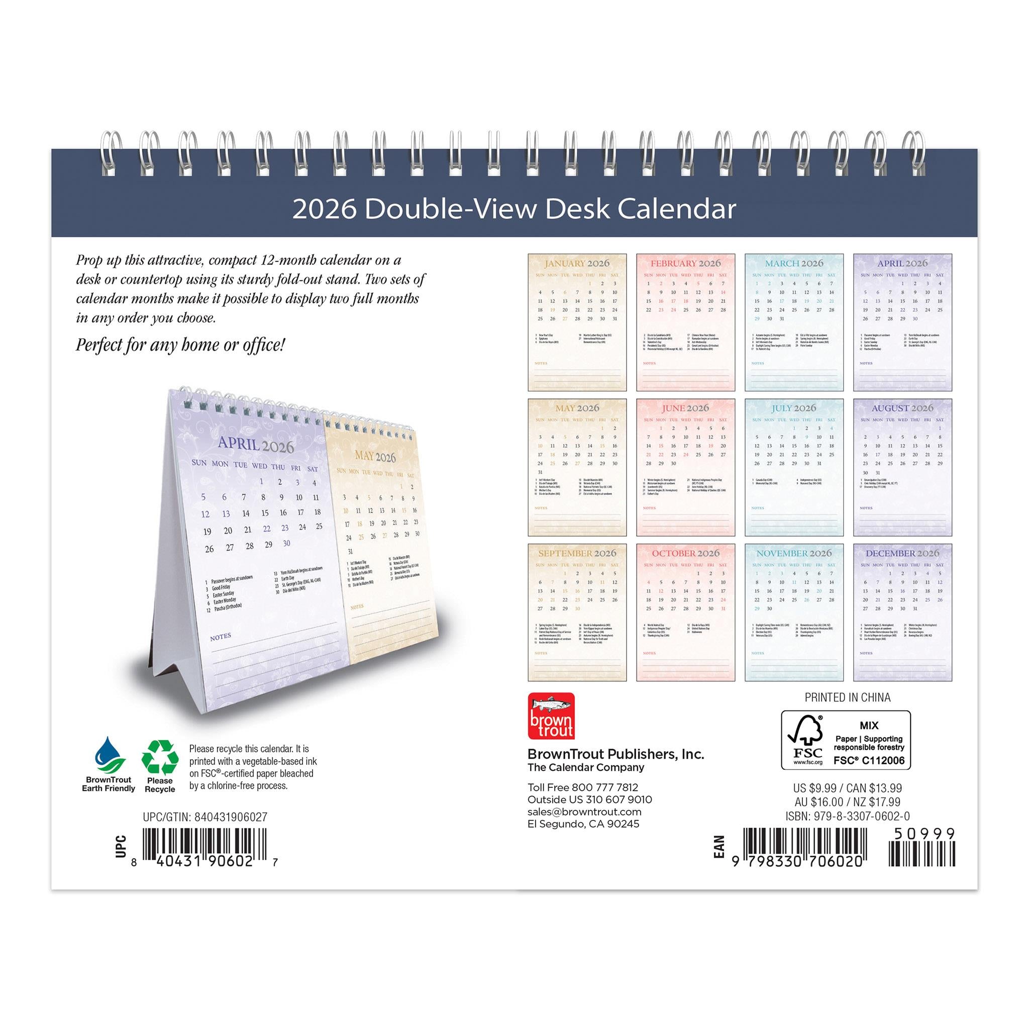 Patterned 2026 Double View Easel Calendar