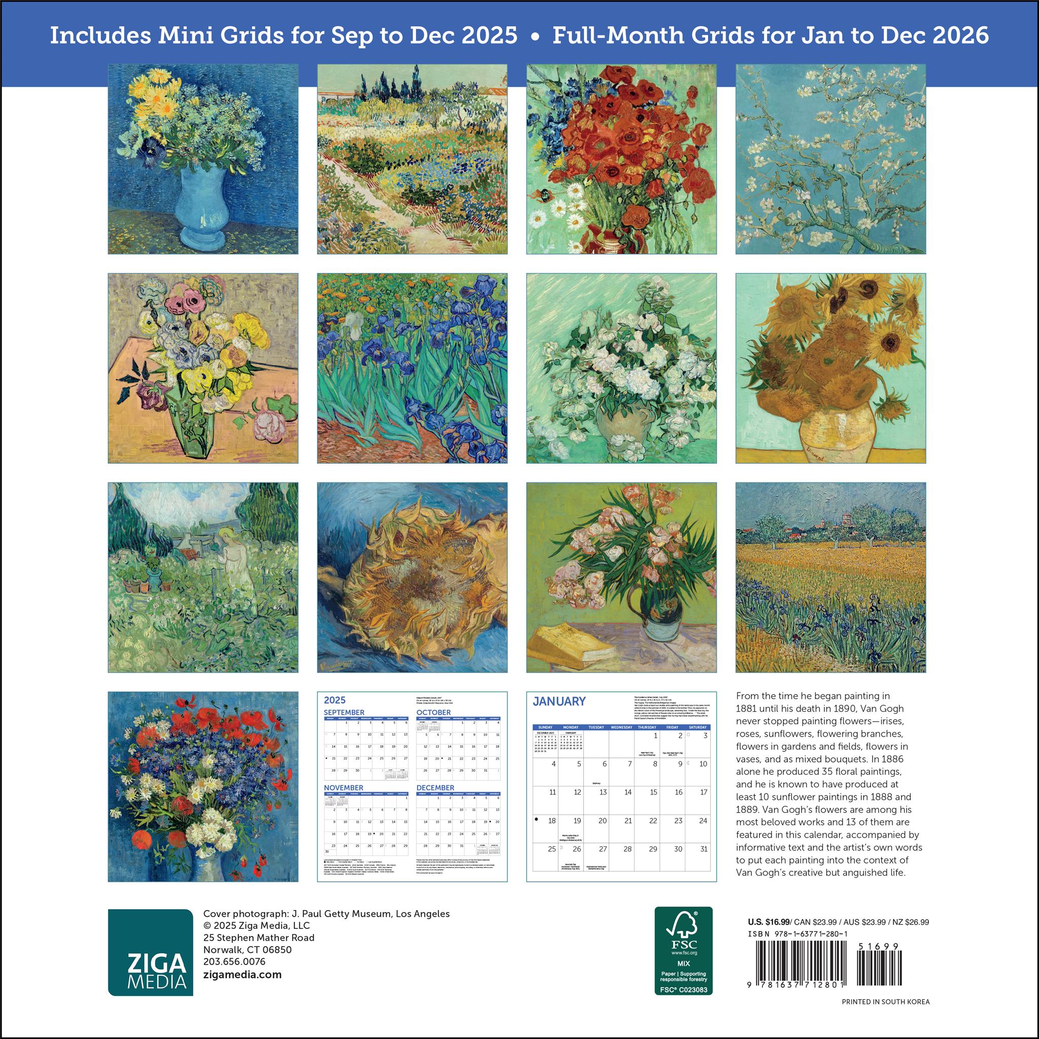 Van Gogh Flowers 2026 Wall Calendar