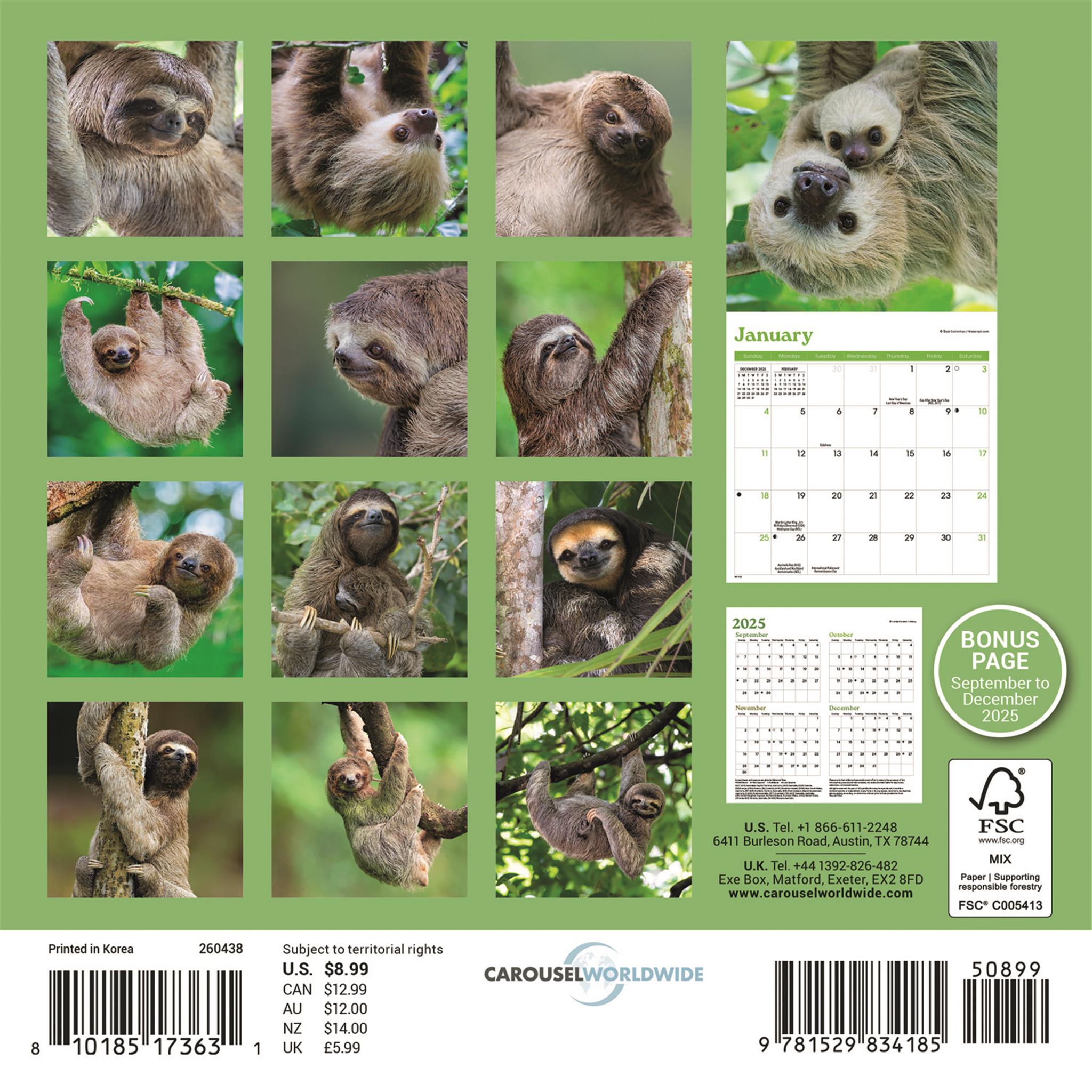 Sloths 2026 Mini Calendar