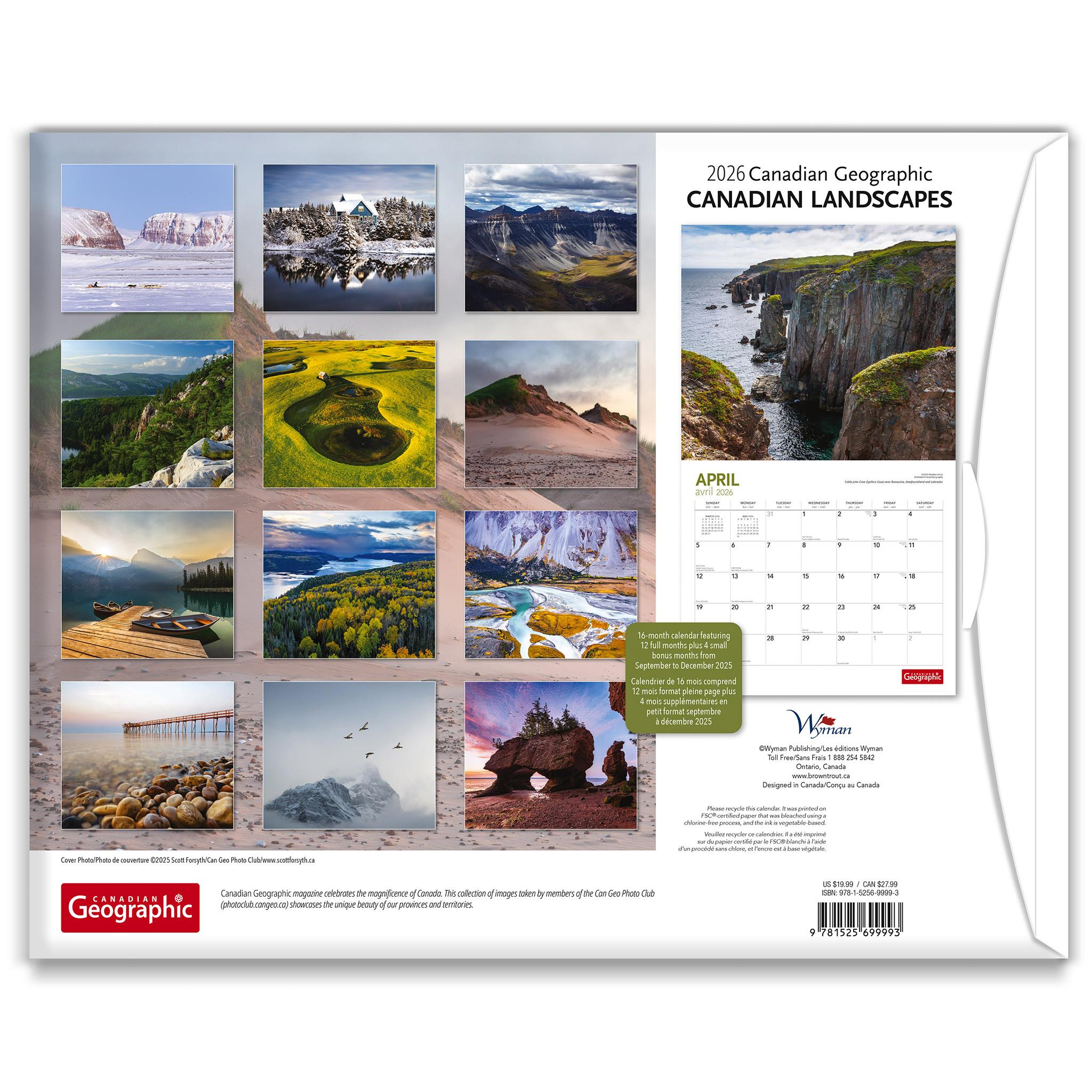 Canadian Geographic Canadian Landscapes 2026 Wall Calendar