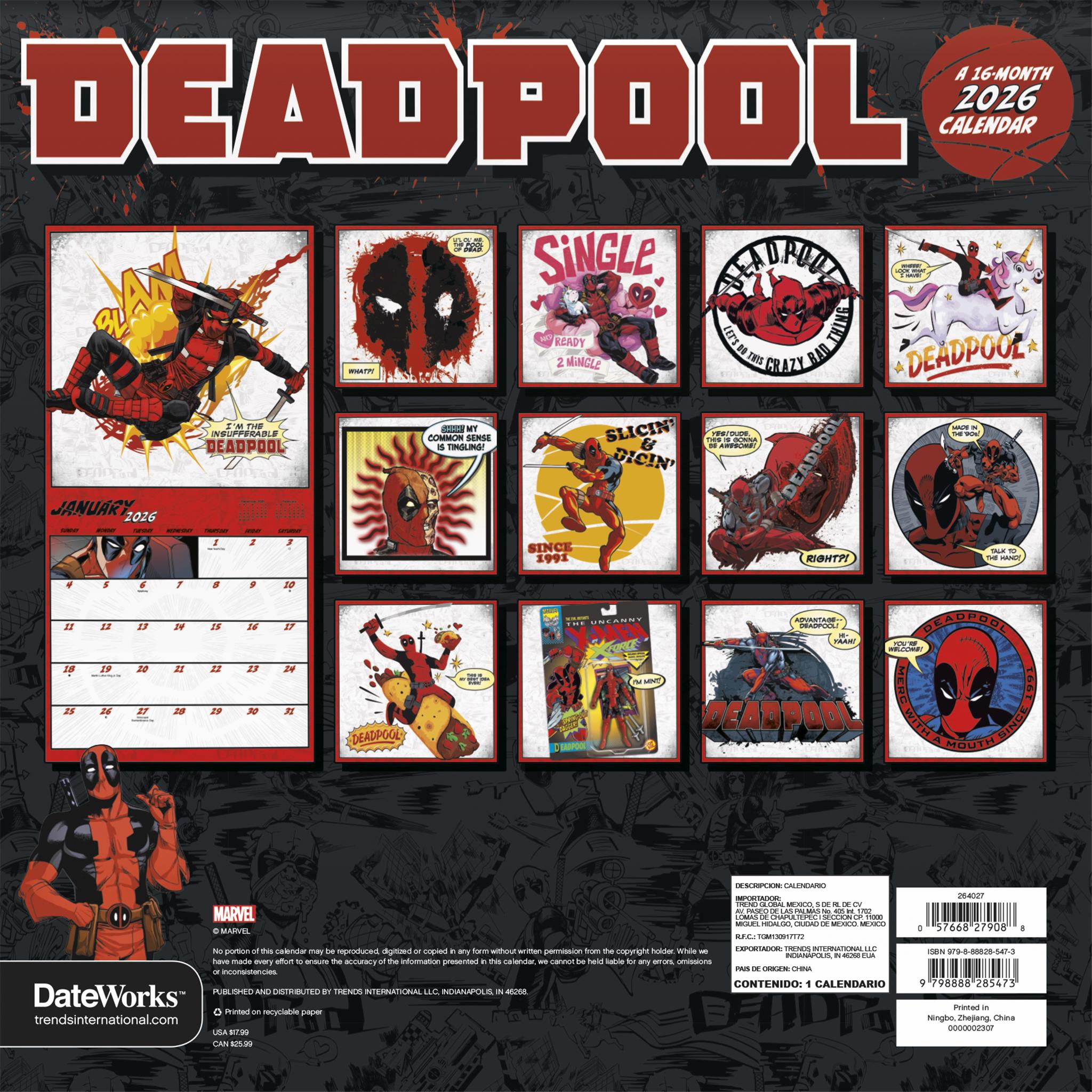 Deadpool 2026 Wall Calendar