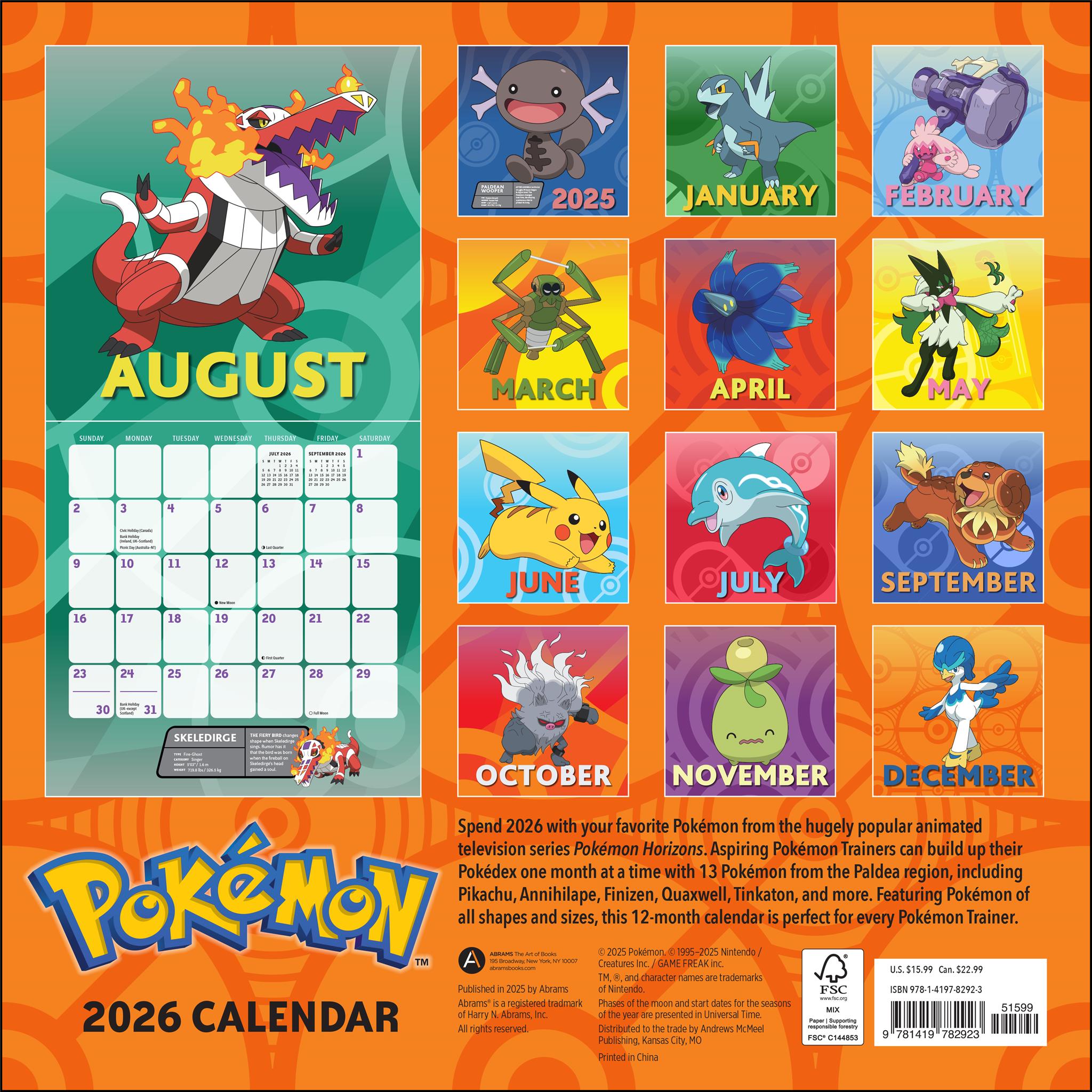 Pokémon 2026 Wall Calendar - Calendar Club Canada