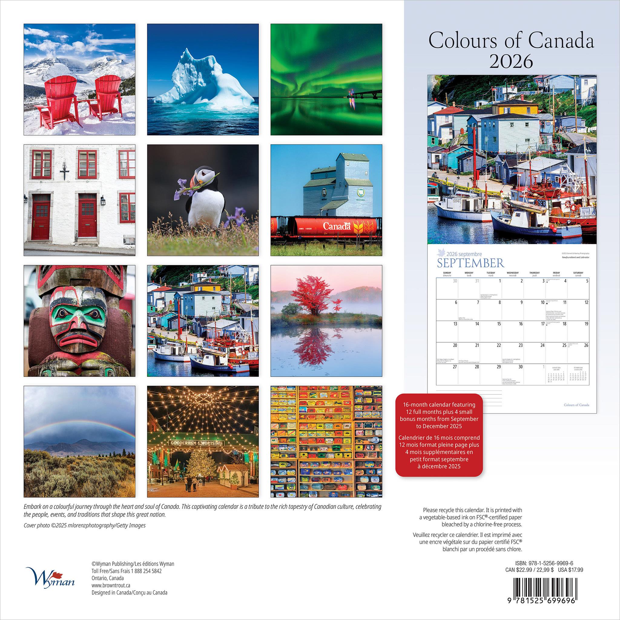 Colours Of Canada 2026 Wall Calendar