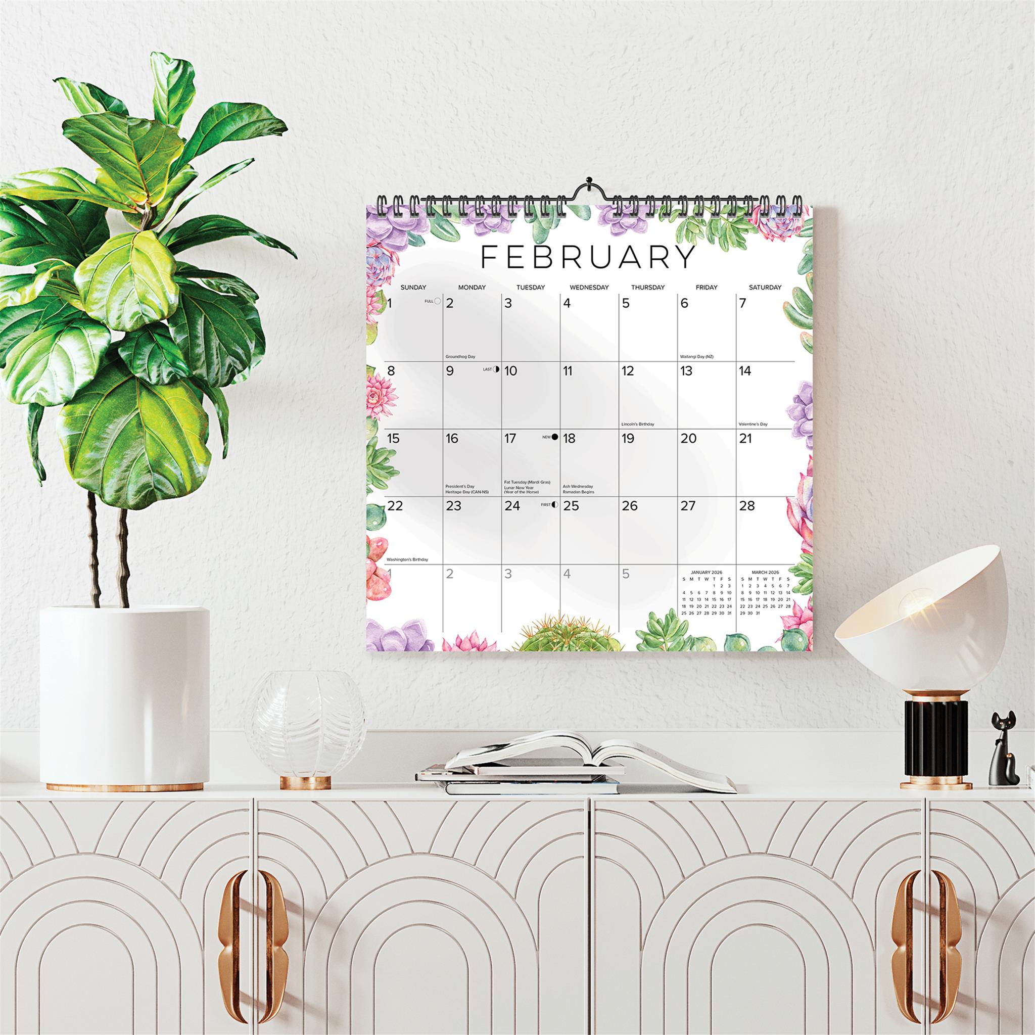 Succulents 2026 Spiral Wall Calendar