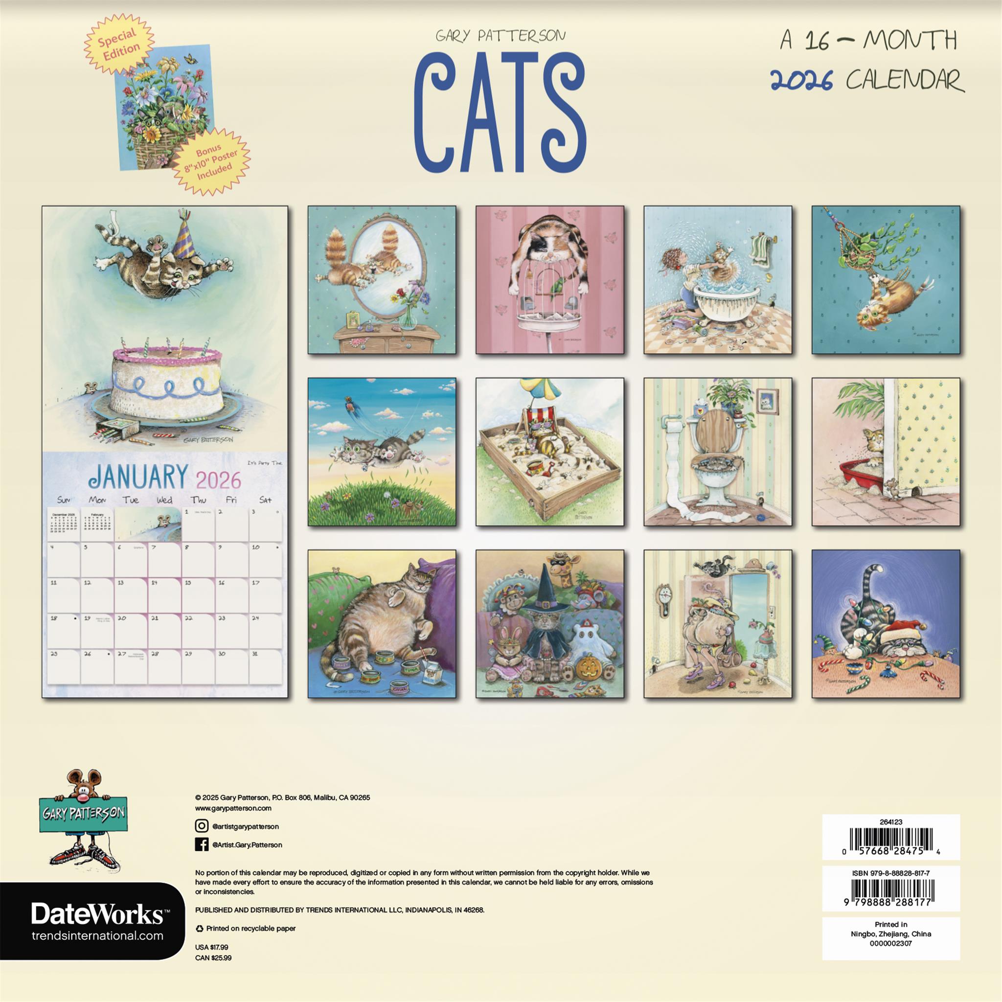 Cats Gary Patterson Exclusive with Print 2026 Deluxe Wall Calendar