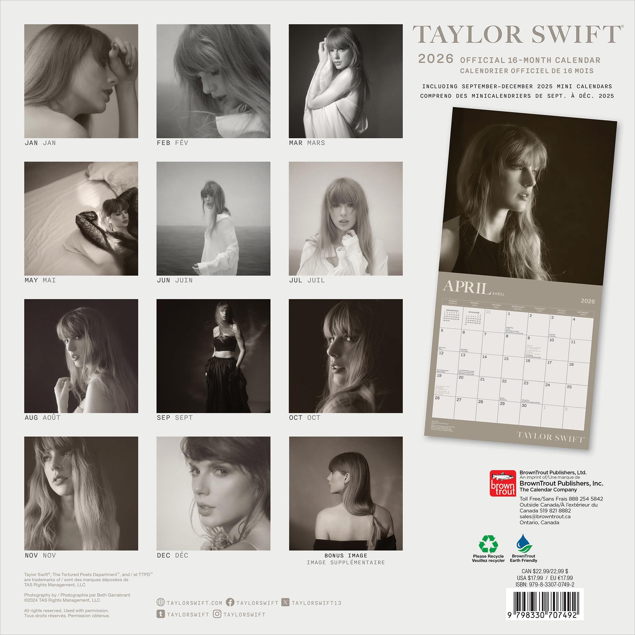 Taylor Swift Bilingual 2026 Wall Calendar