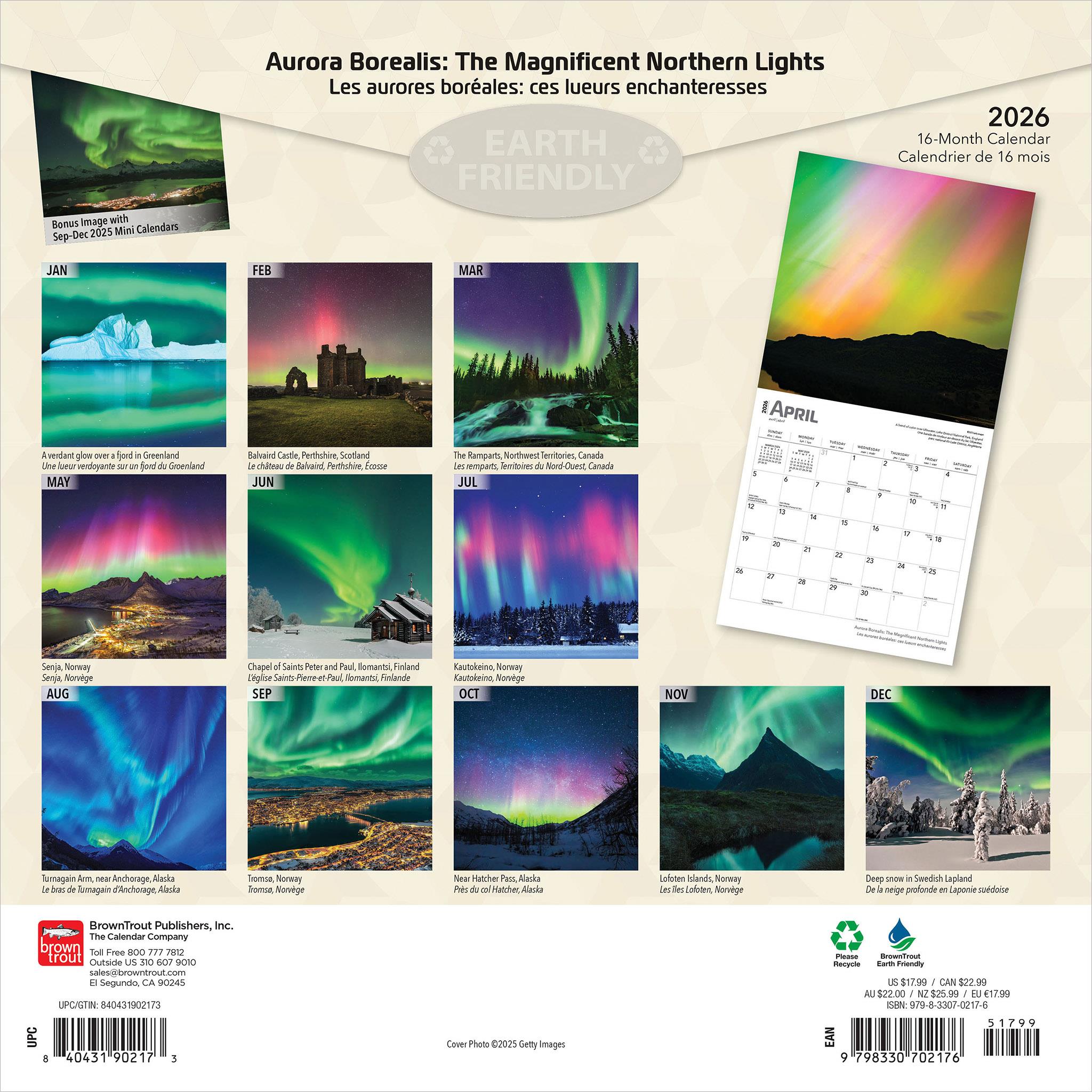 Aurora Borealis Bilingual 2026 Wall Calendar - Online Only