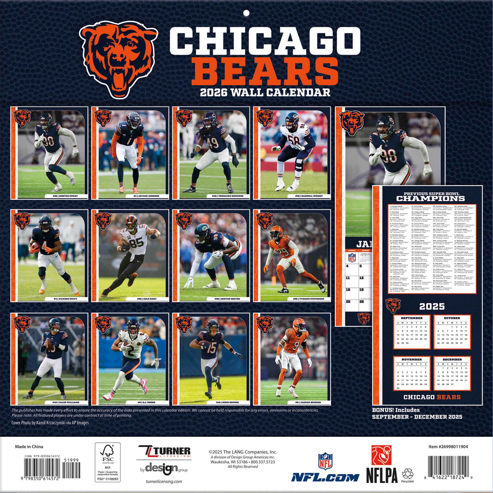 NFL Chicago Bears 2026 Wall Calendar - Online Only