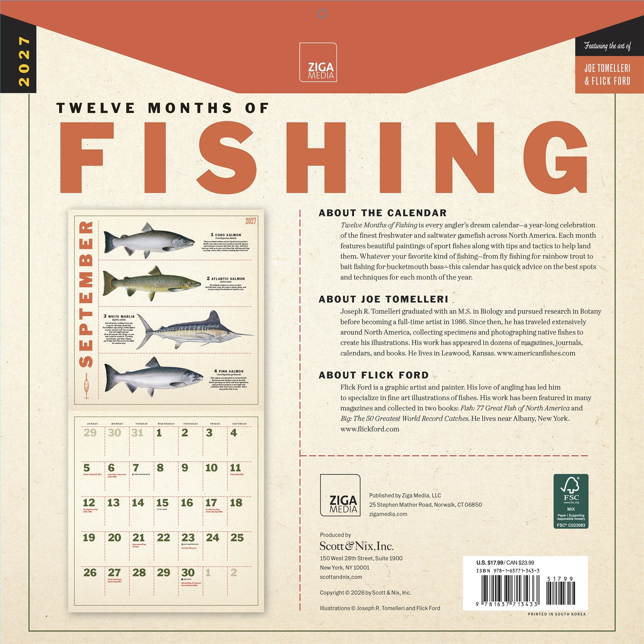 Twelve Months of Fishing 2027 Wall Calendar