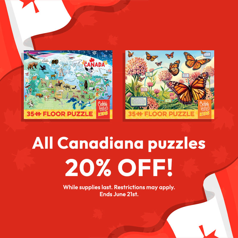 Promotional banner for All Canadiana puzzles with two puzzle images and a 20% off discount offer on a red background.
