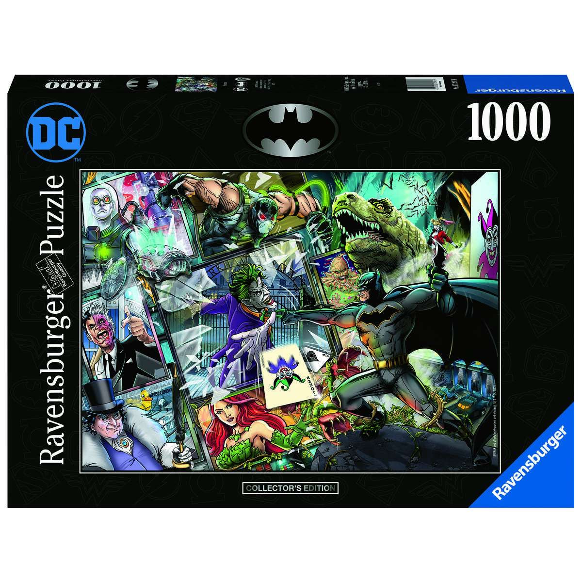 A 1000-piece Ravensburger jigsaw puzzle box featuring a colorful and illustrated scene from the Batman comic books.
