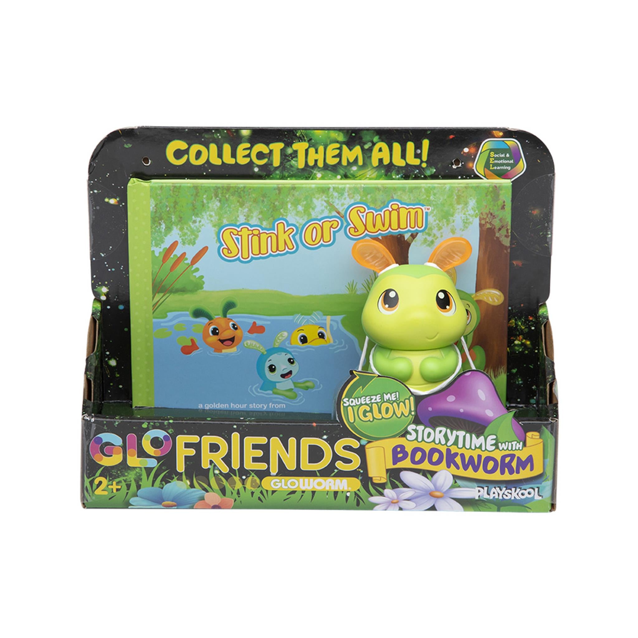 Packaging of 'GloFriends Story Pack' featuring a cartoon bookworm character with a book, and the text 'Collect them all!' on the top.