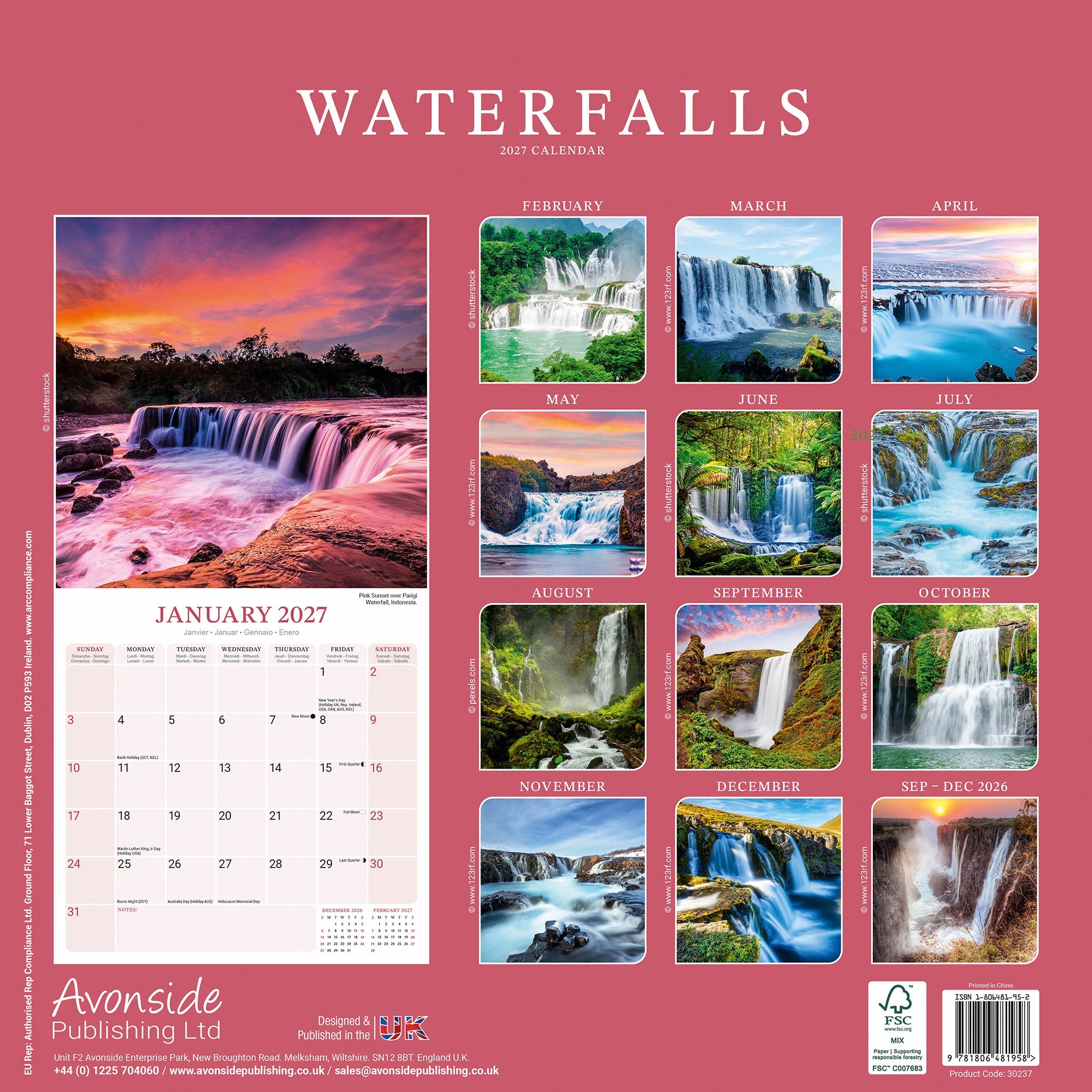 Waterfalls 2027 Wall Calendar