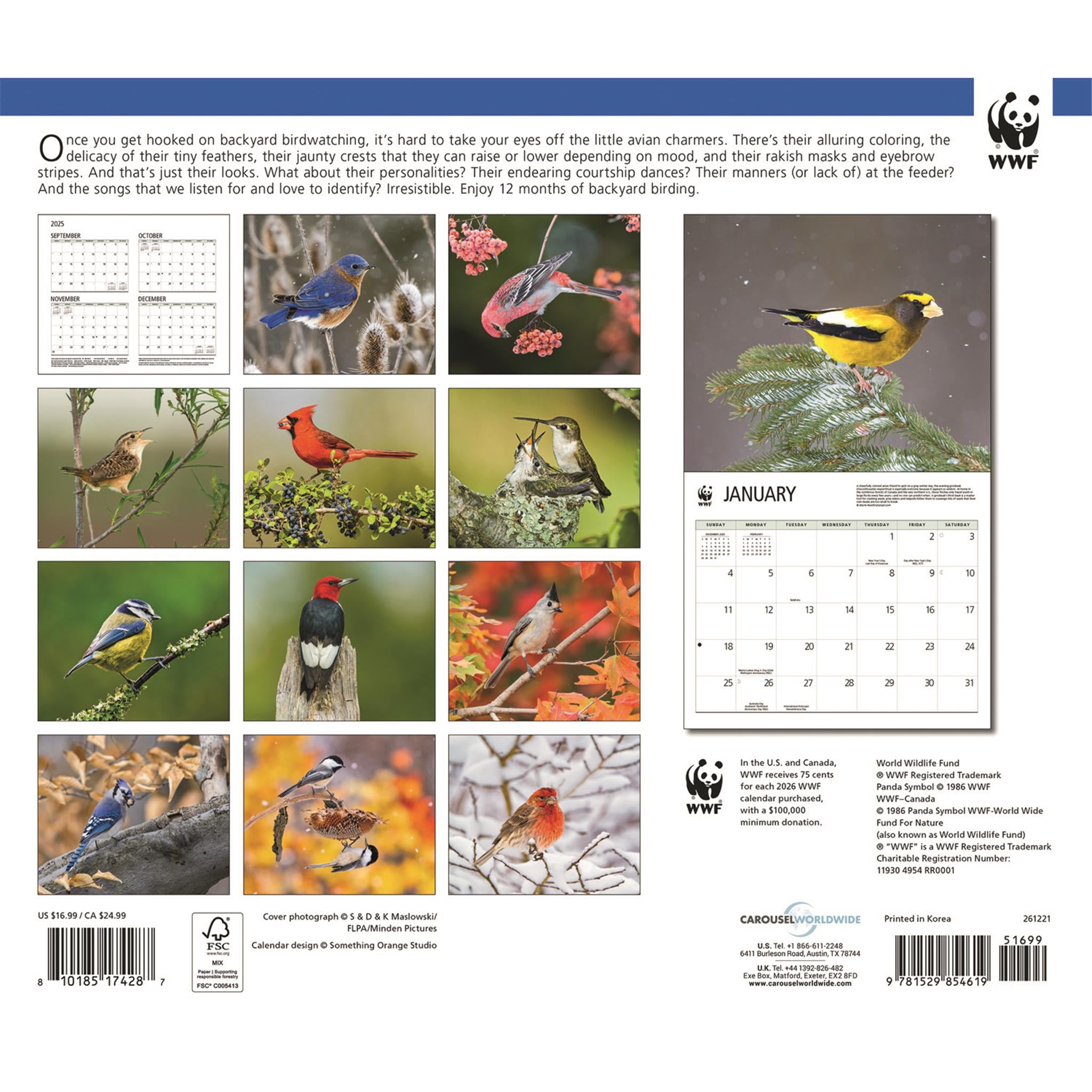 World Wildlife Fund Birds Backyard 2026 Wall Calendar