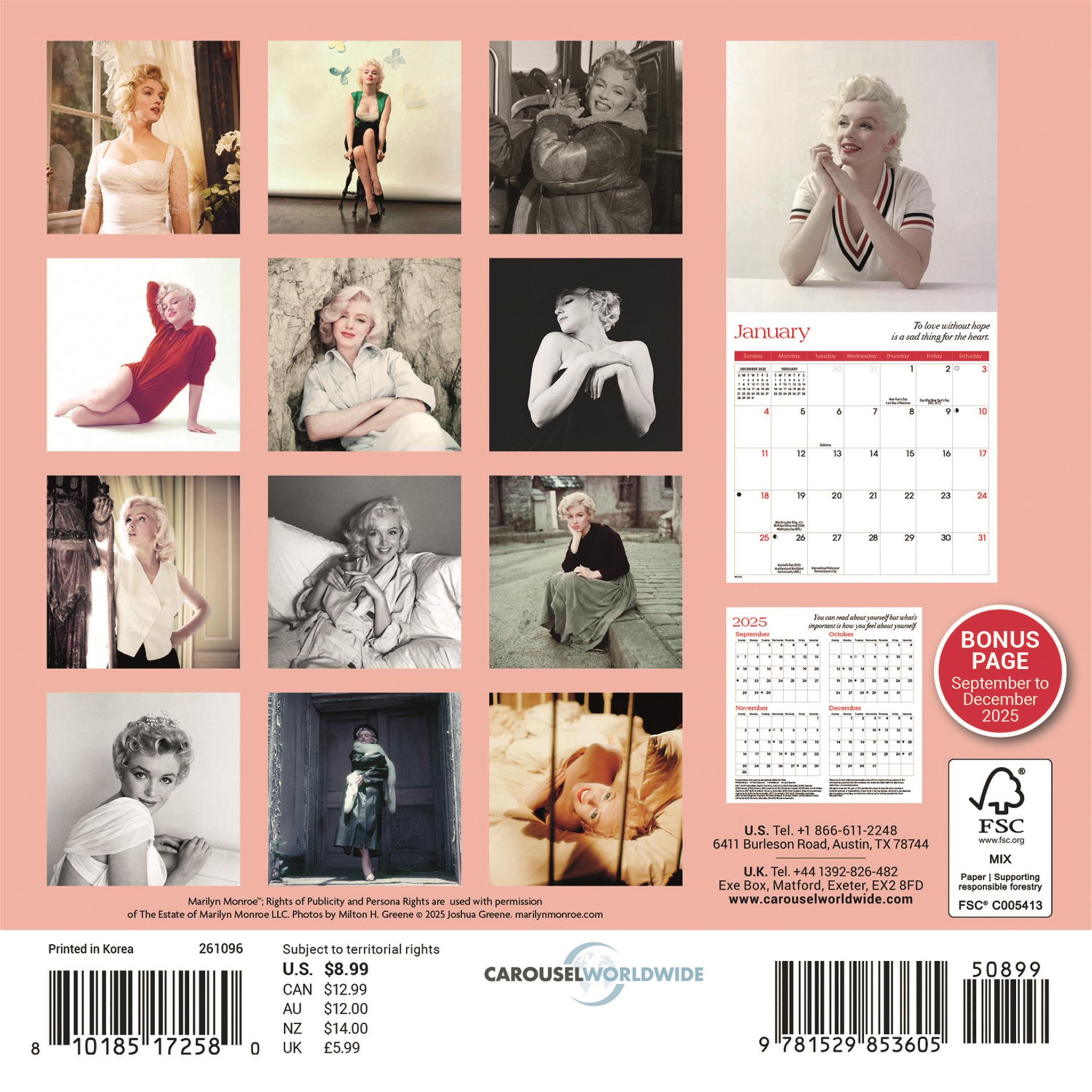Marilyn Monroe 2026 Mini Calendar - Calendar Club Canada