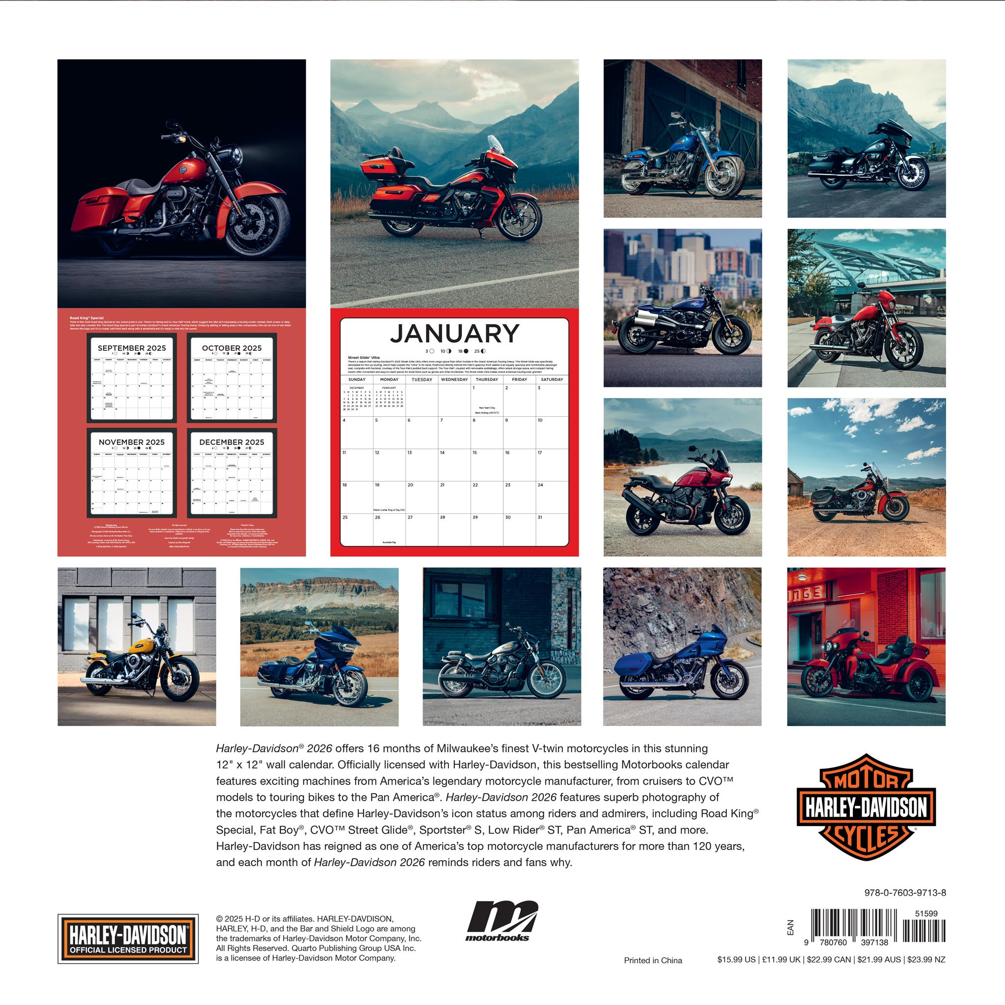 Harley Davidson Wall 2026 Calendar