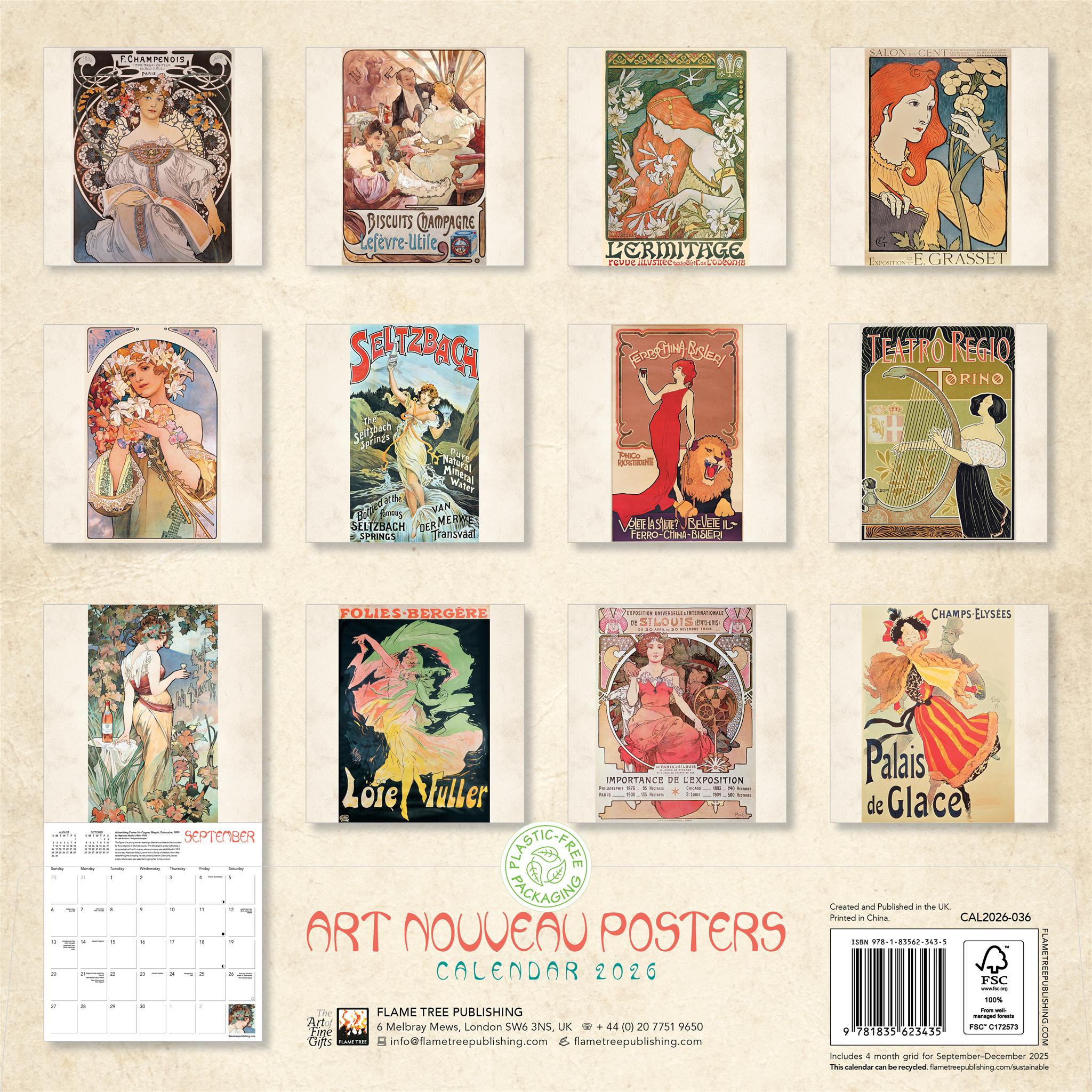 Art Nouveau Posters 2026 Wall Calendar