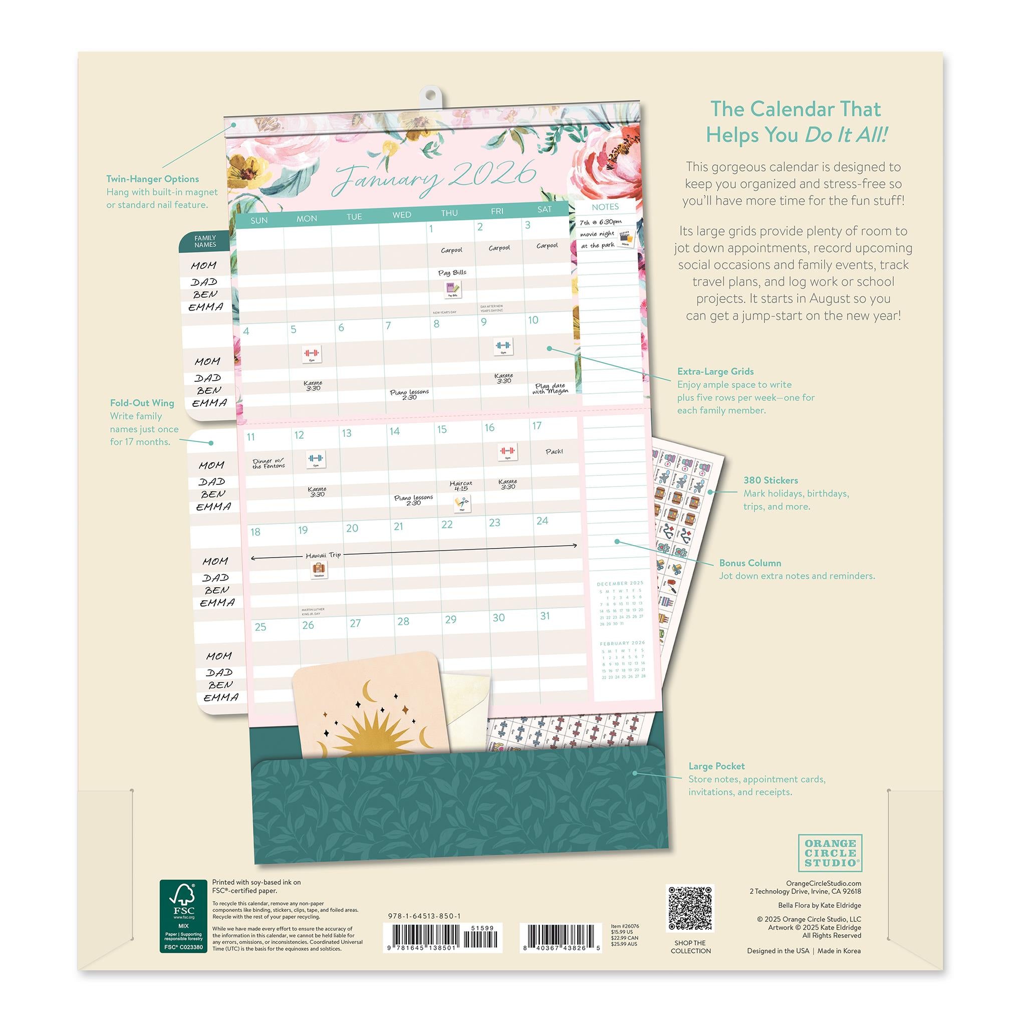 Bella Flora Do It All 2025-2026 Wall Calendar