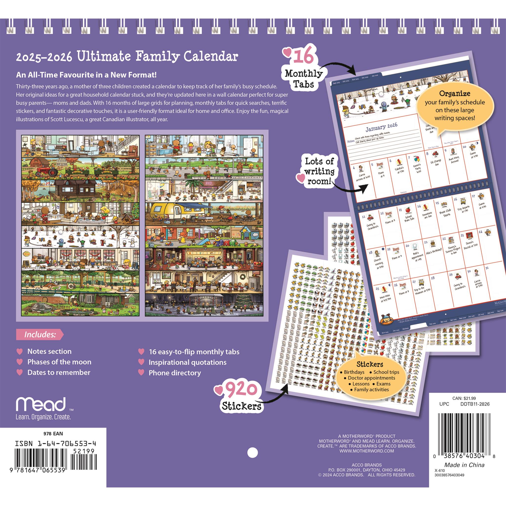 Motherword Tabbed English 2025-2026 Wall Calendar