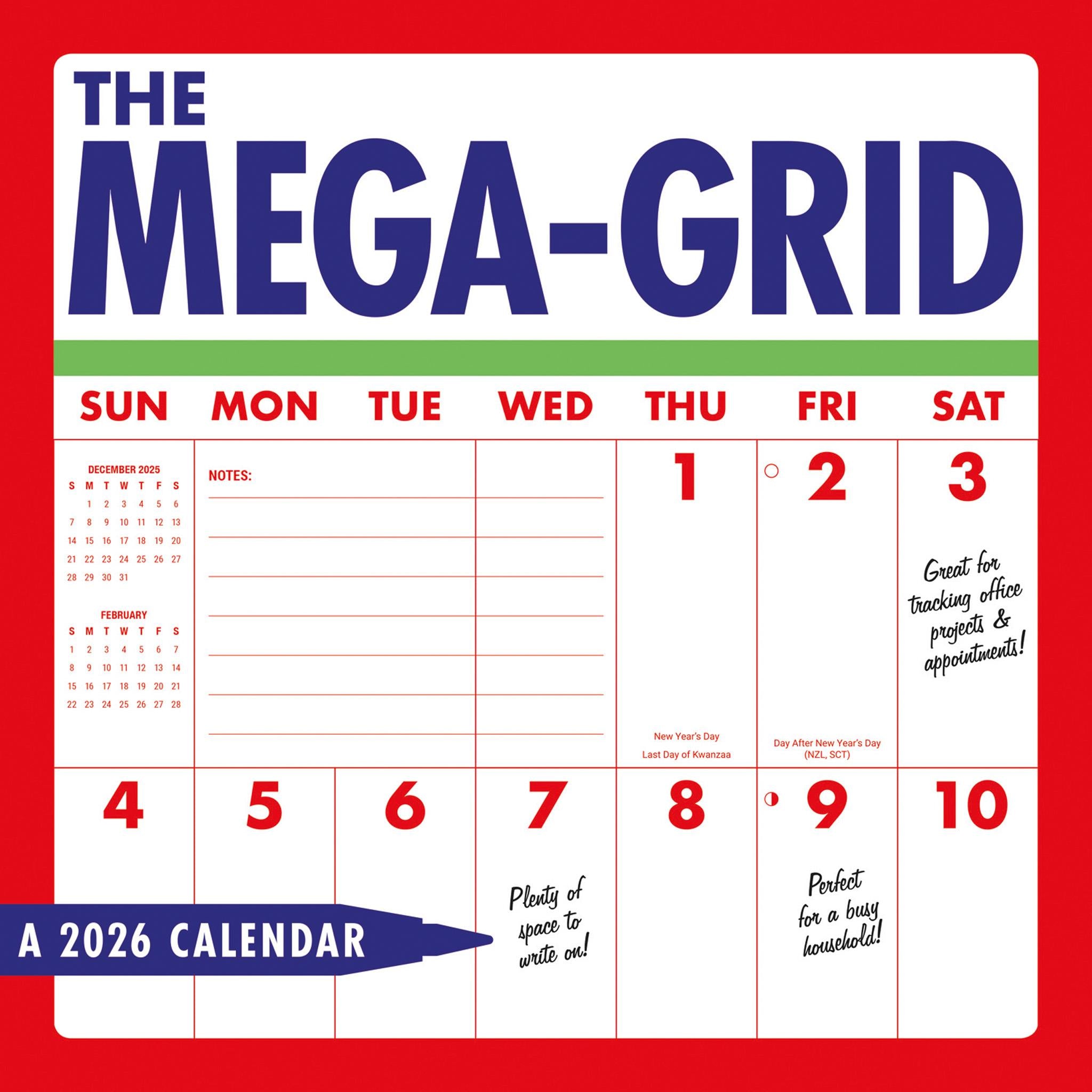 Mega Grid 2026 Wall Calendar