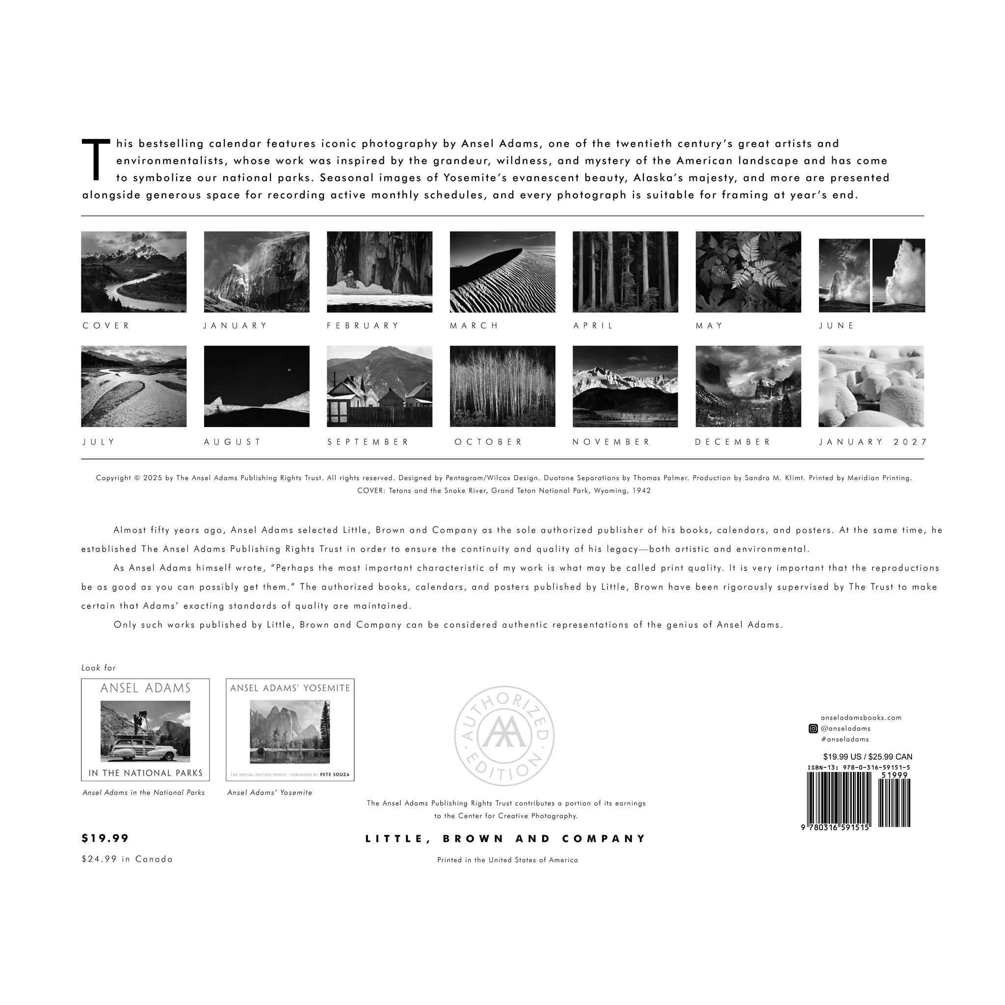 Ansel Adams Wall 2026 Calendar