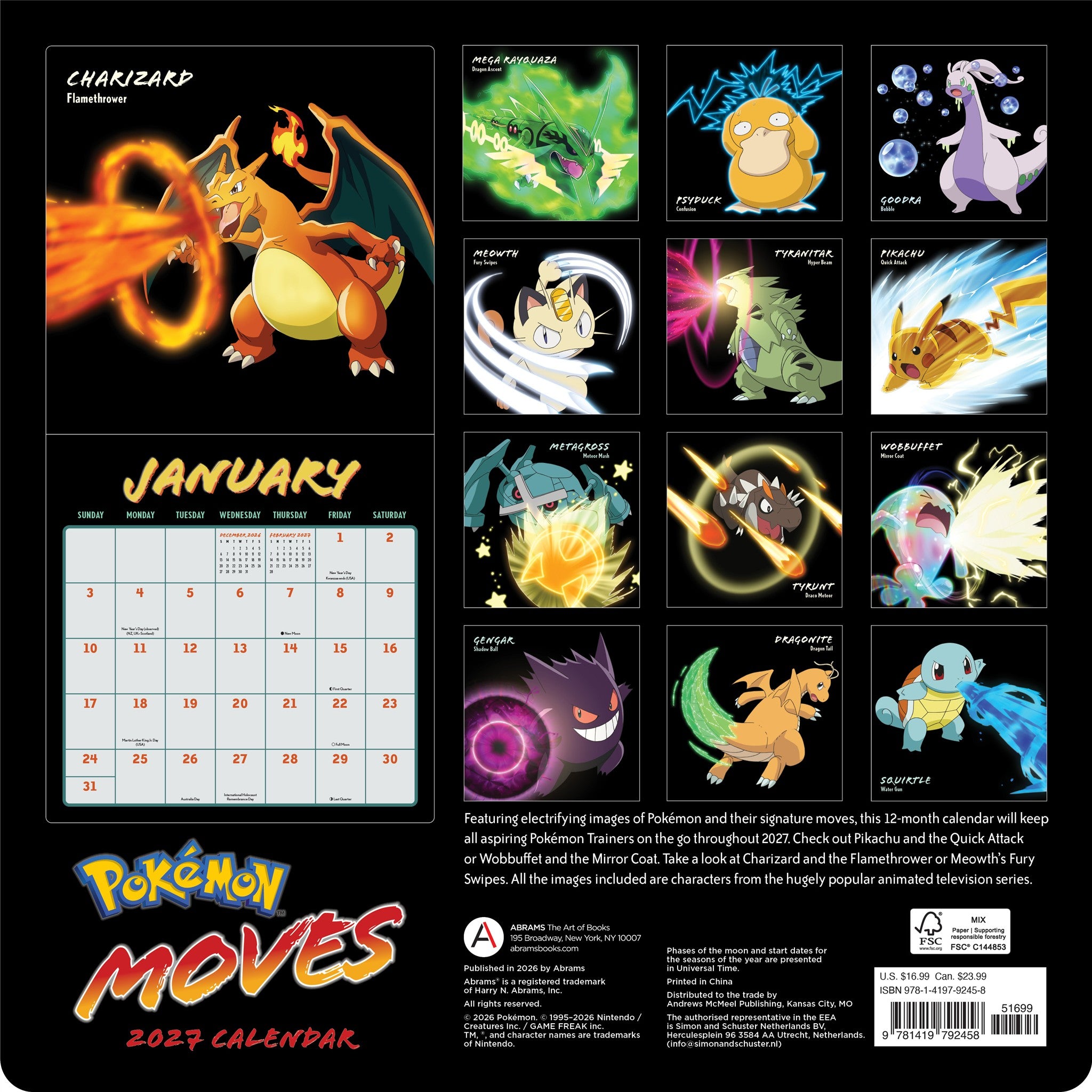 Pokémon Moves 2027 Wall Calendar - Online Only