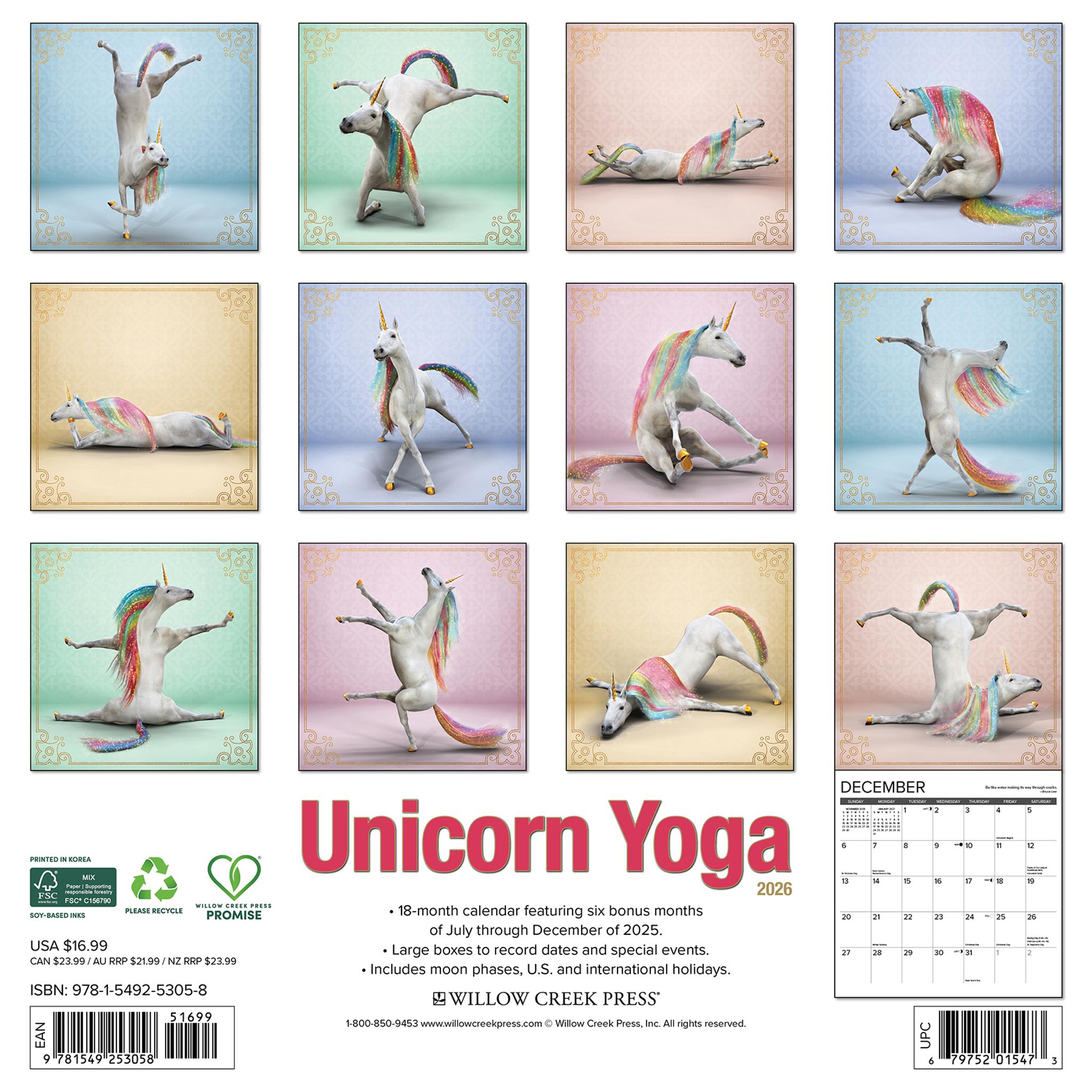 Unicorn Yoga 2026 Wall Calendar